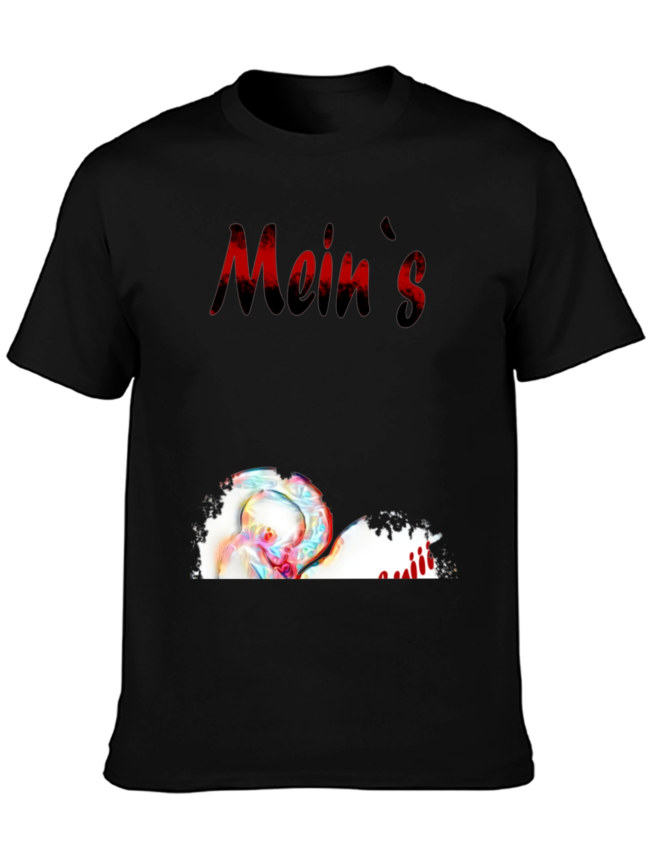 Meins Black Graphic Tee with Heart and Writing