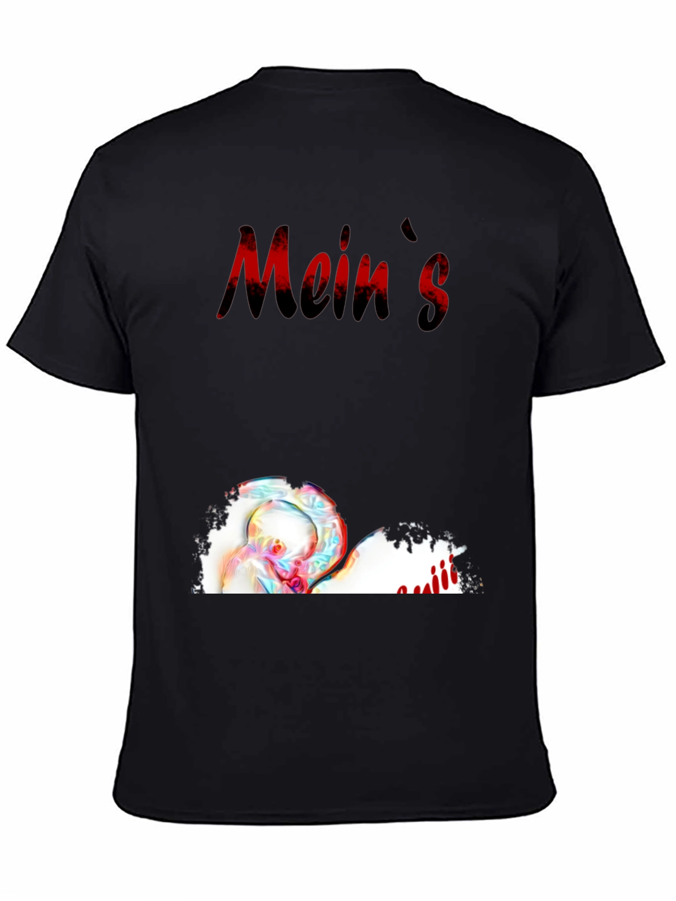 Meins Black Graphic Tee with Heart and Writing