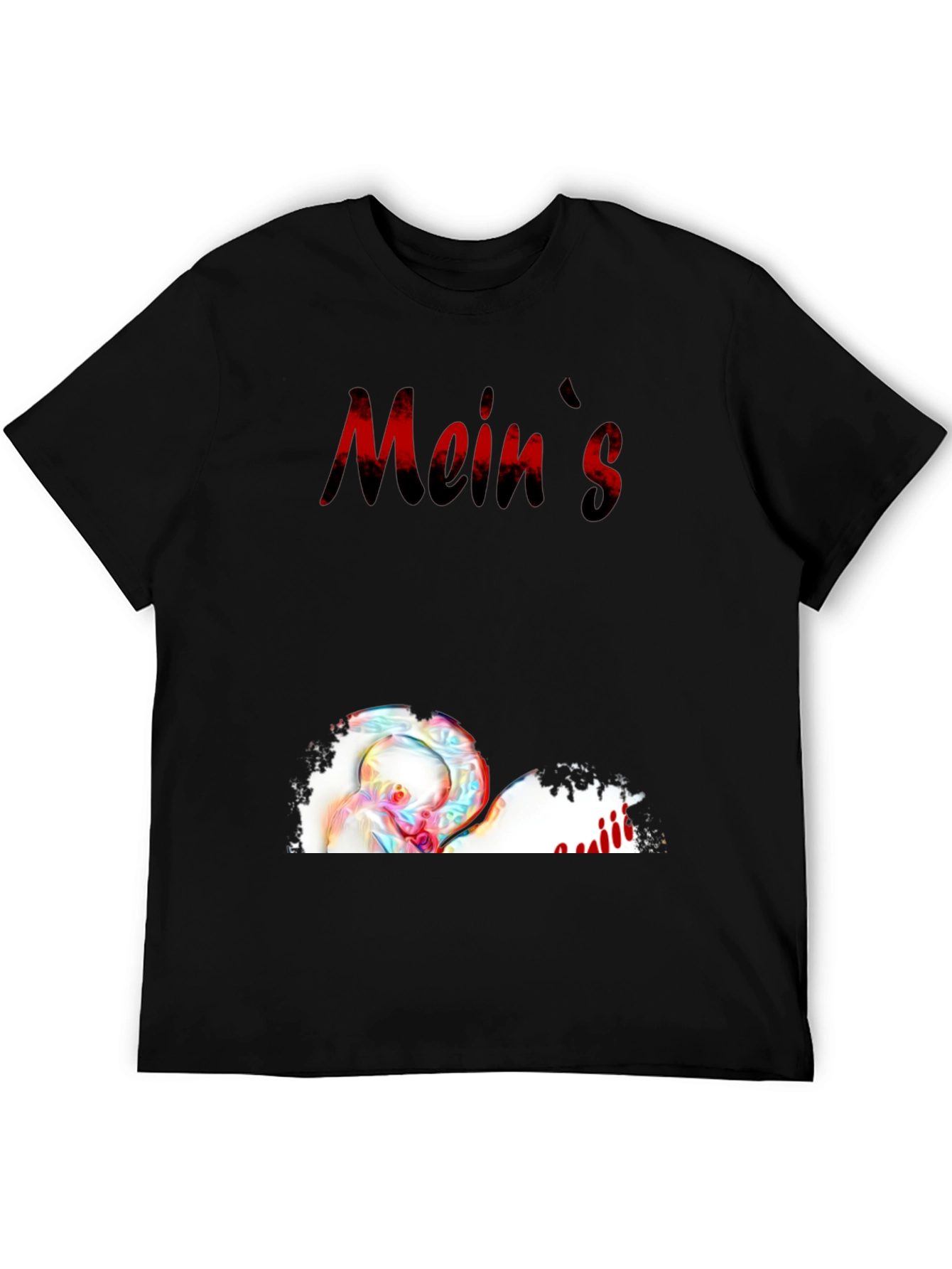 Meins Black Graphic Tee with Heart and Writing