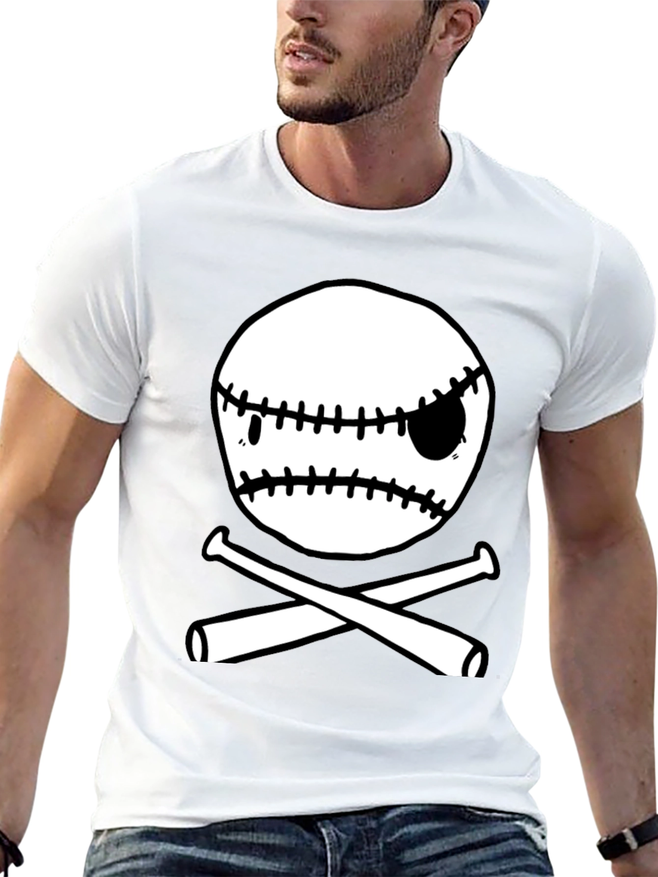 Baseball Skull & Bats Graphic T-Shirt