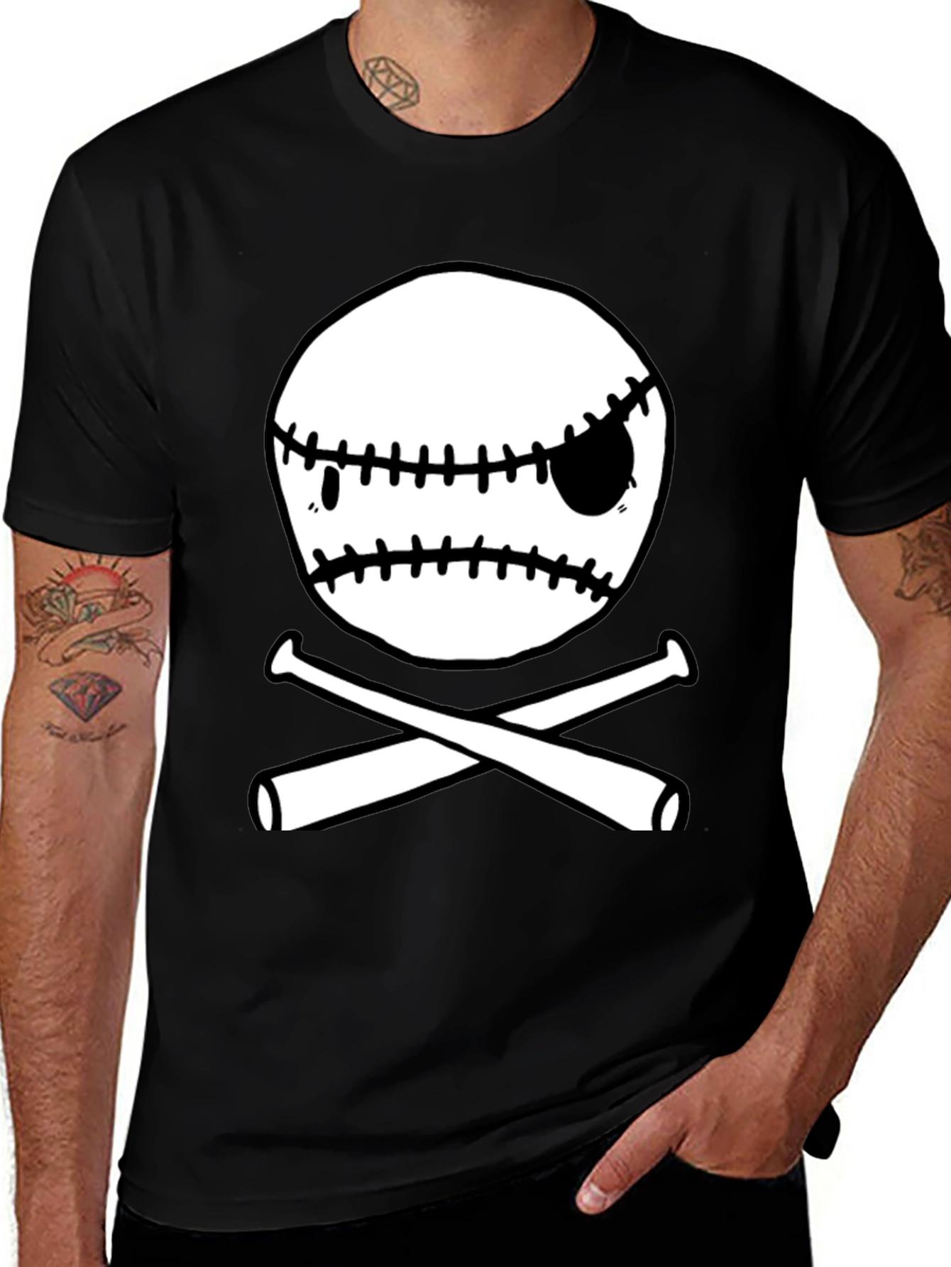 Baseball Skull & Bats Graphic T-Shirt