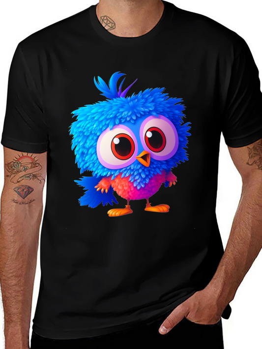 Cartoon Bird Graphic Tee - Soft Black Cotton