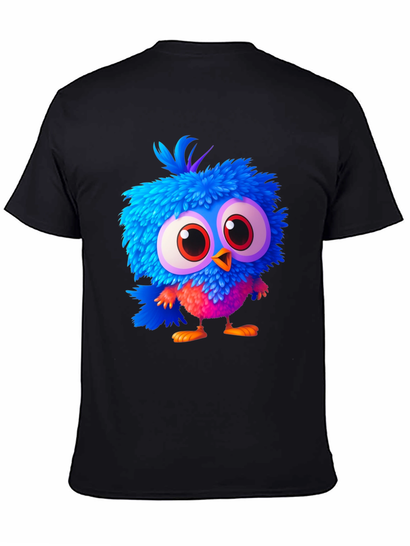 Cartoon Bird Graphic Tee - Soft Black Cotton