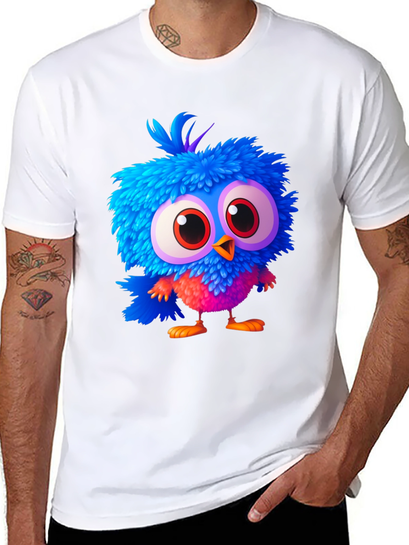Cartoon Bird Graphic Tee - Soft Black Cotton