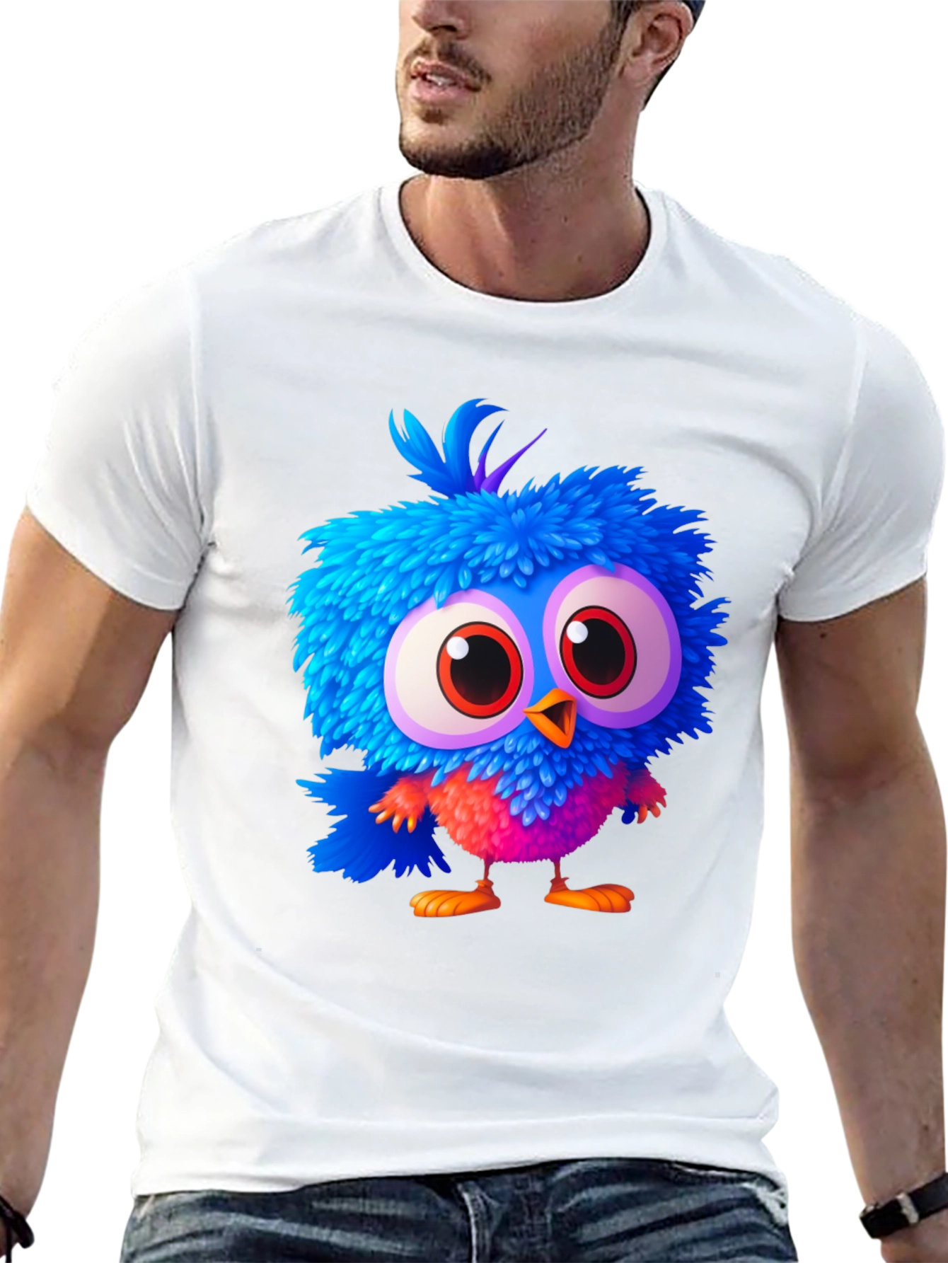 Cartoon Bird Graphic Tee - Soft Black Cotton