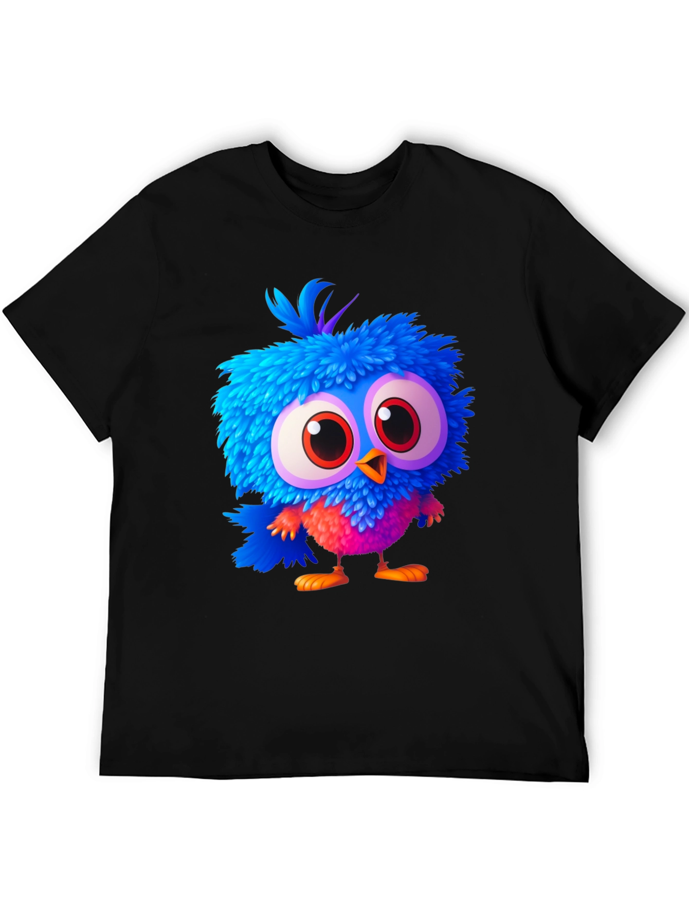 Cartoon Bird Graphic Tee - Soft Black Cotton