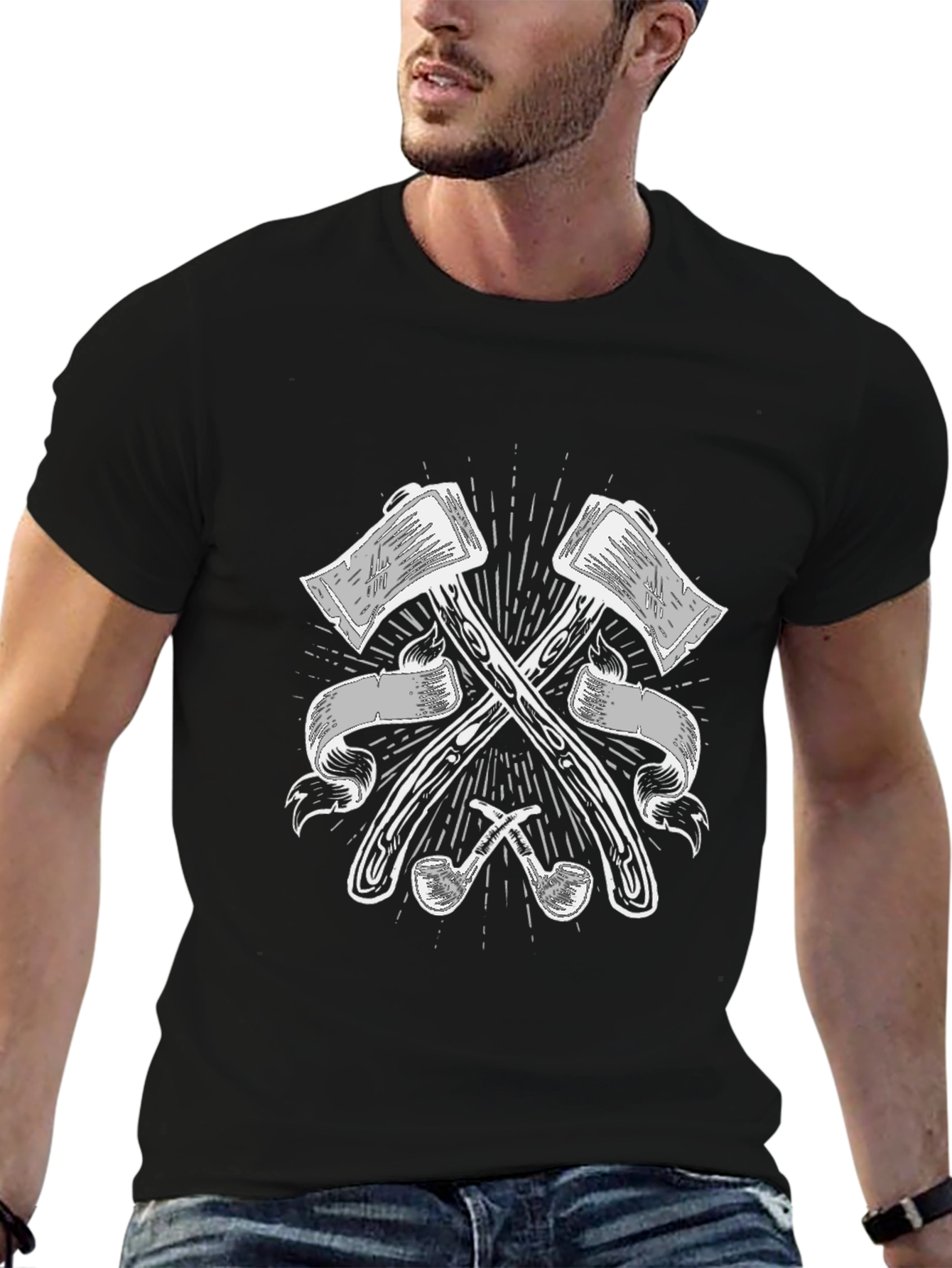 Axes & Pipes Graphic Tee - Black Cotton T-Shirt