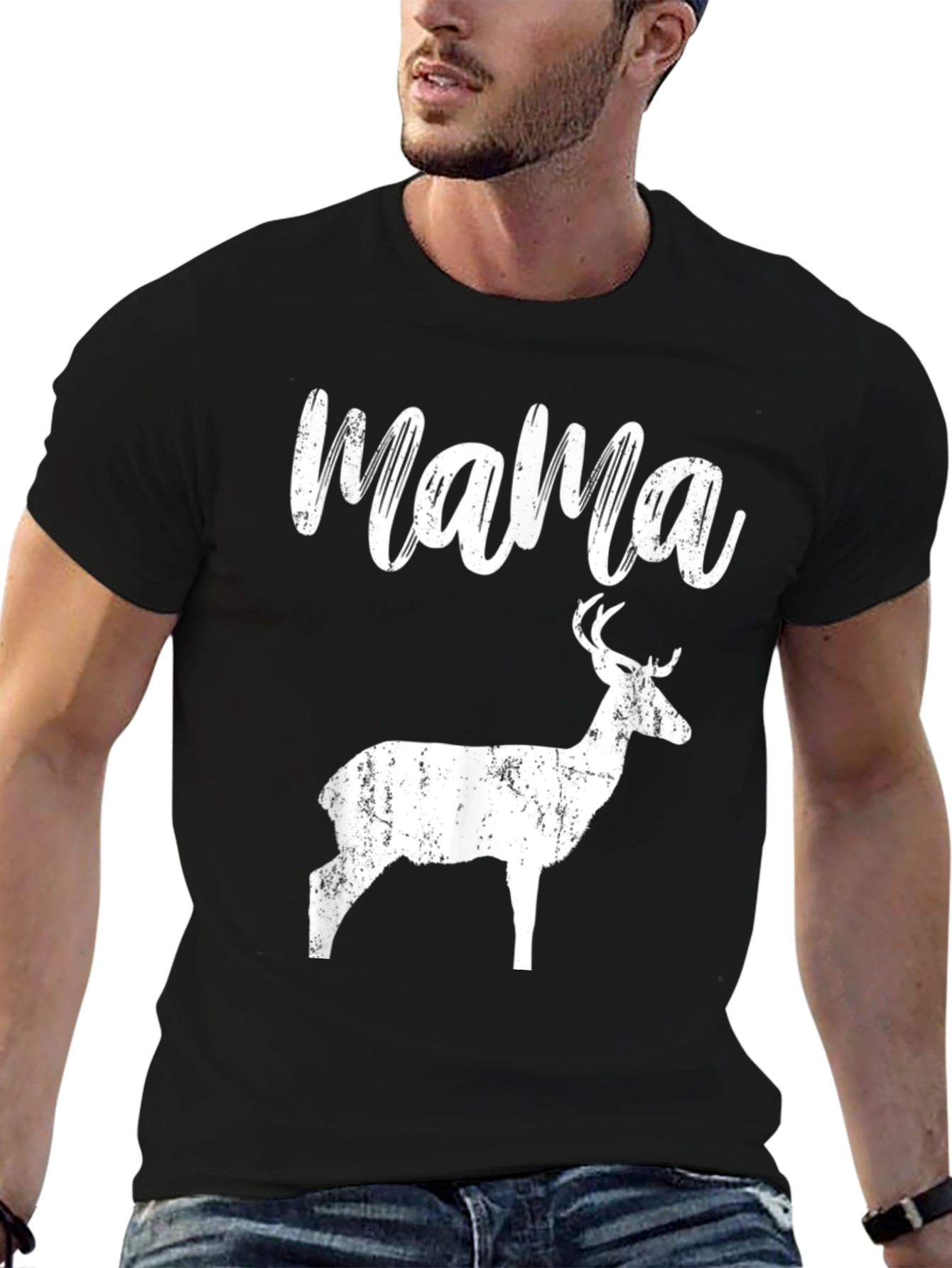 Mama Deer Graphic Tee - Black Cotton T-Shirt