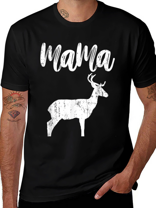 Mama Deer Graphic Tee - Black Cotton T-Shirt