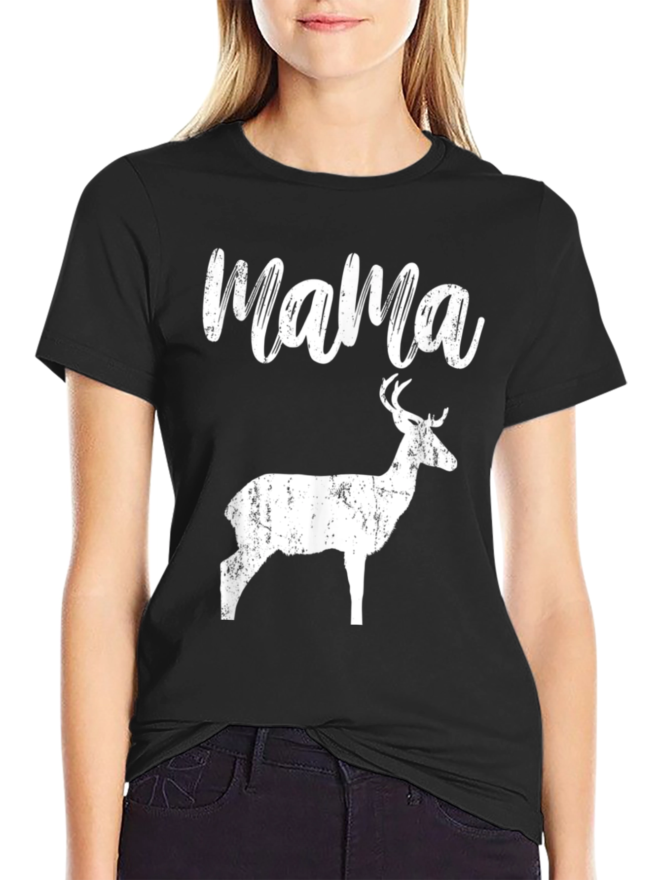 Mama Deer Graphic Tee - Black Cotton T-Shirt