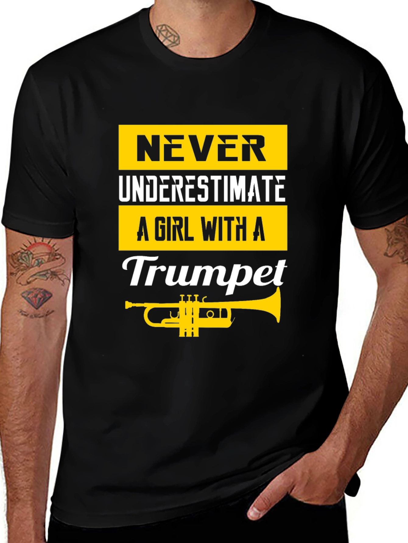 Girl with a Trumpet Black T-Shirt