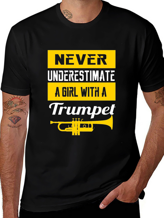 Girl with a Trumpet Black T-Shirt
