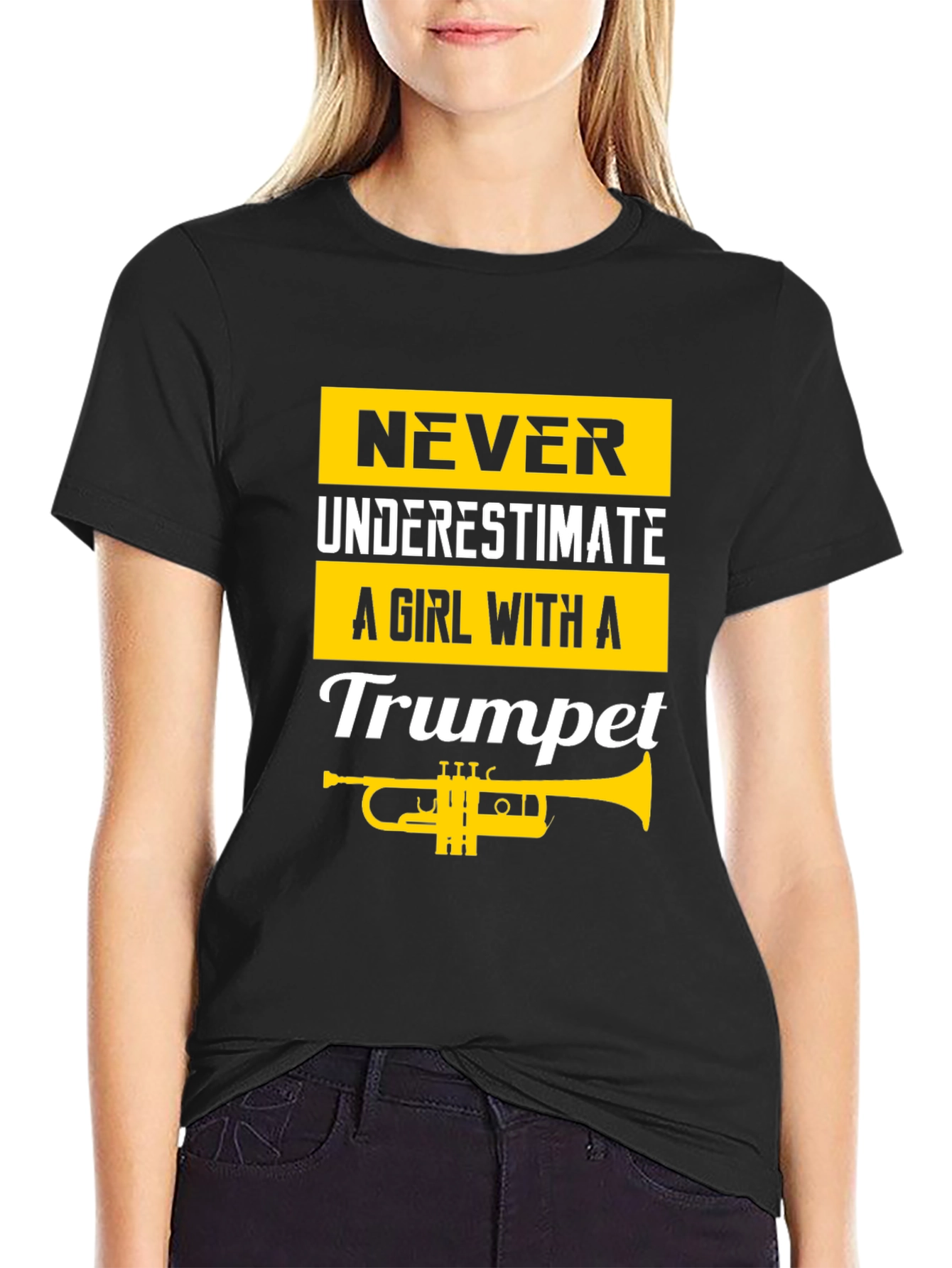 Girl with a Trumpet Black T-Shirt