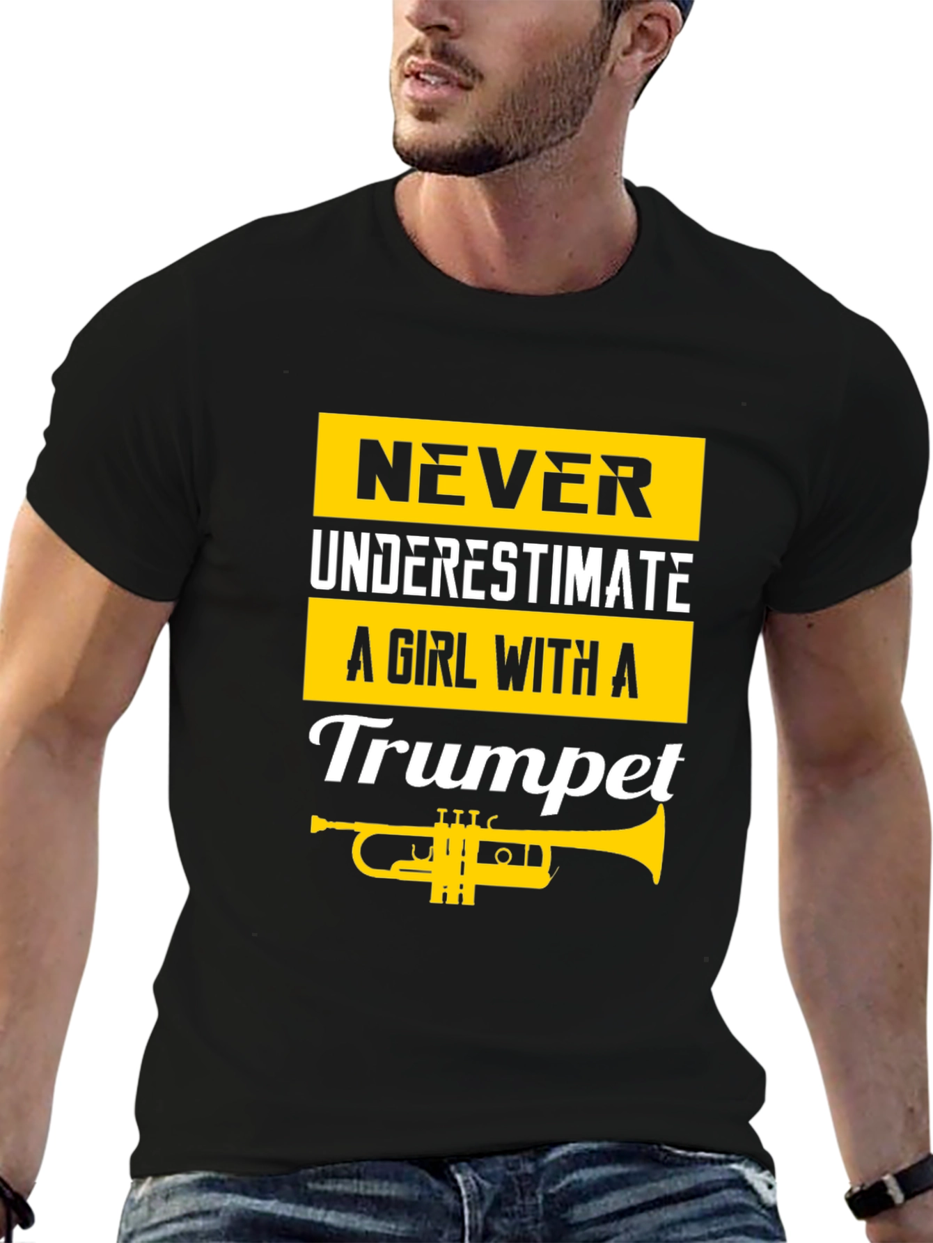Girl with a Trumpet Black T-Shirt