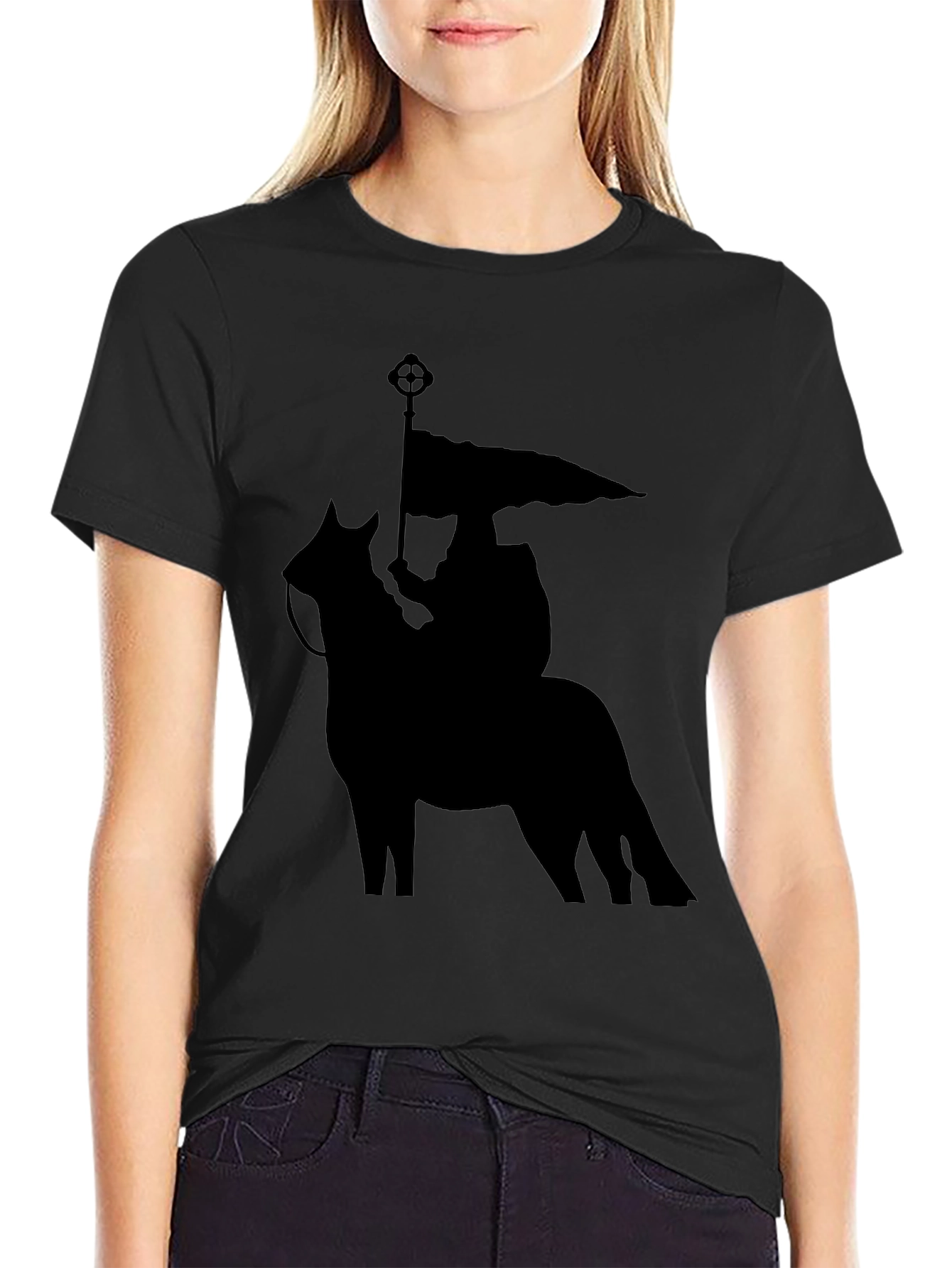 Black Horse Rider Graphic Tee - Equestrian Style