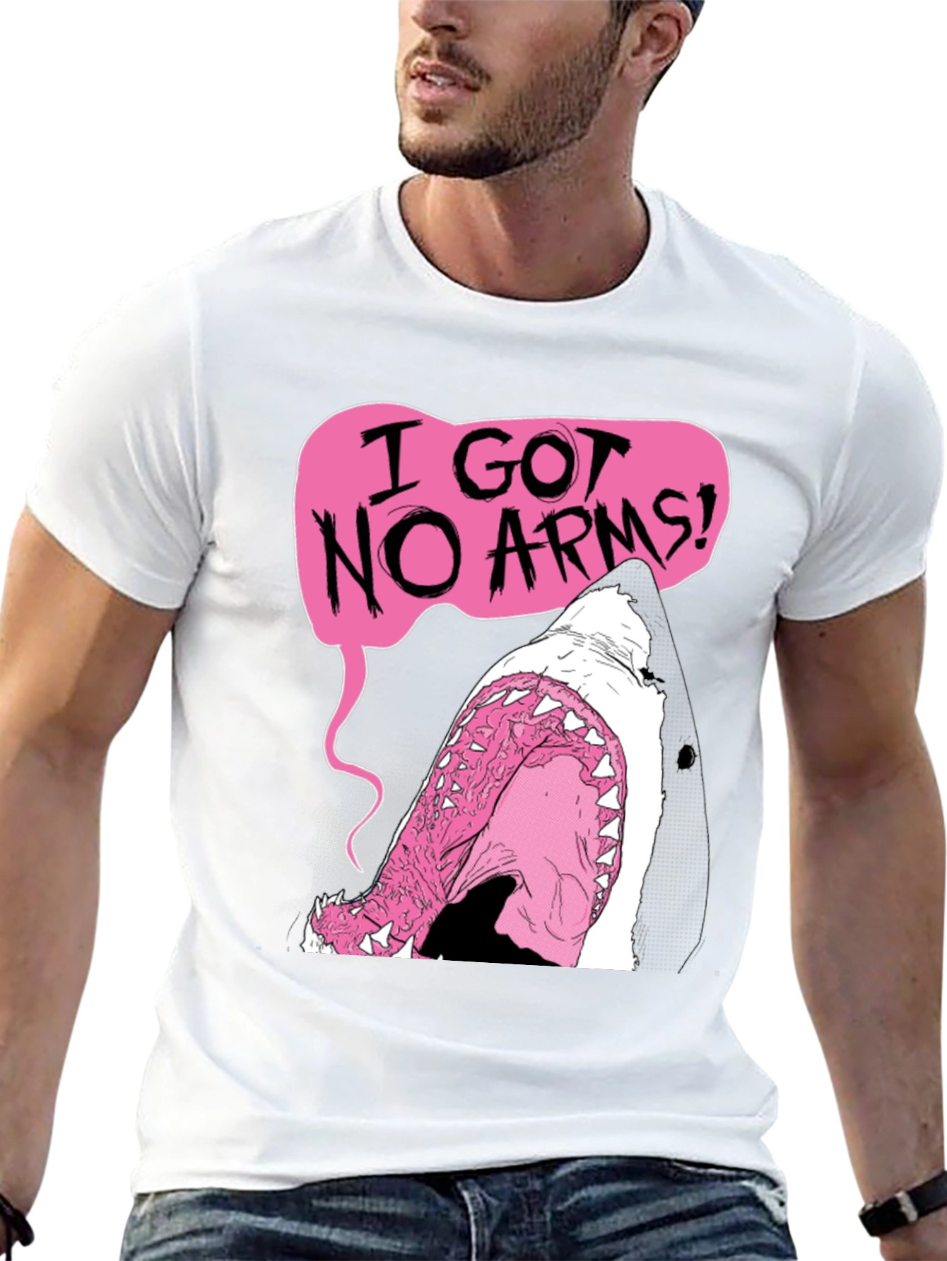 Humorous I Got No Arms Shark Graphic T-Shirt