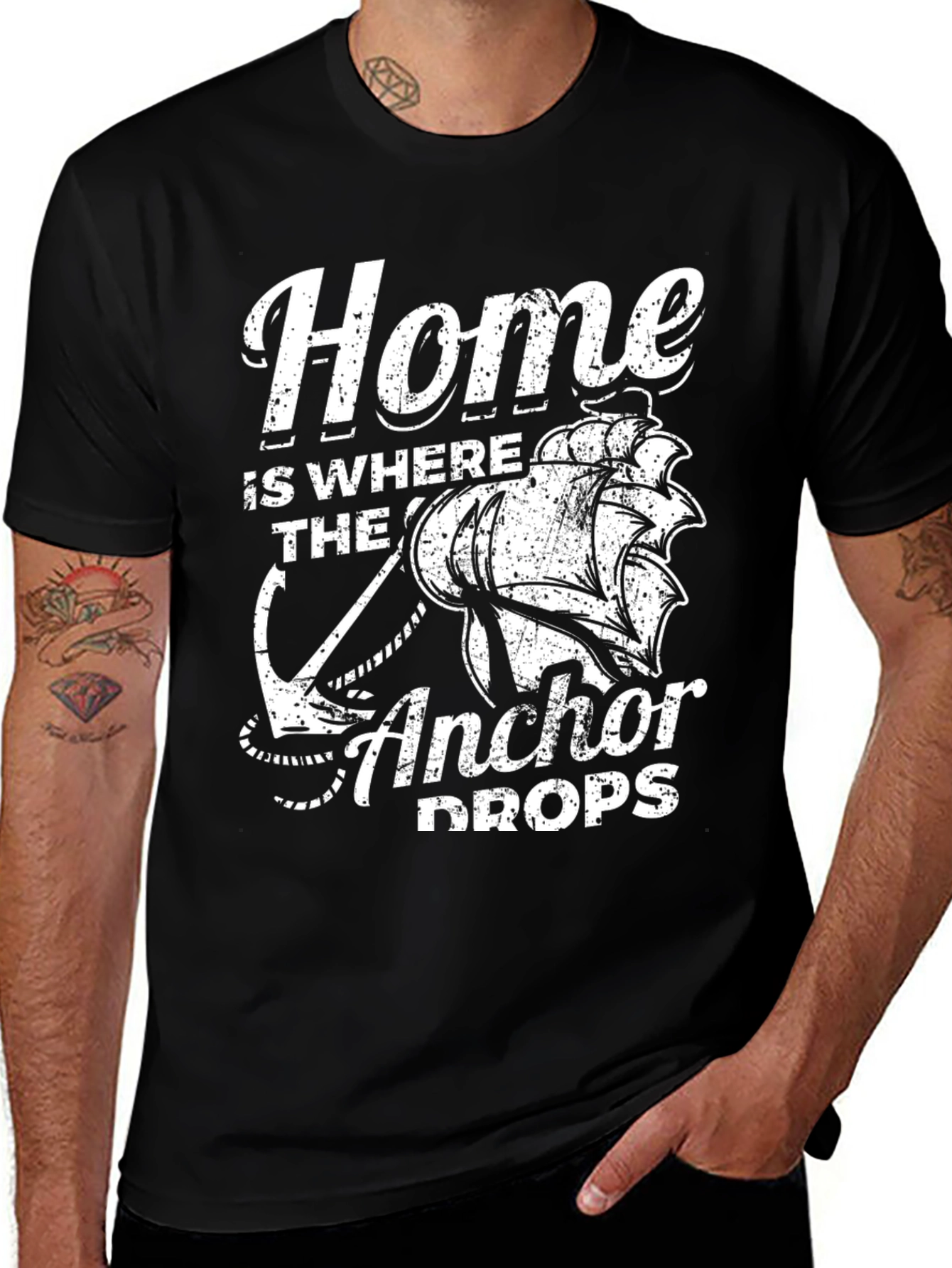 Nautical Home Anchor Drops Black Graphic Tee