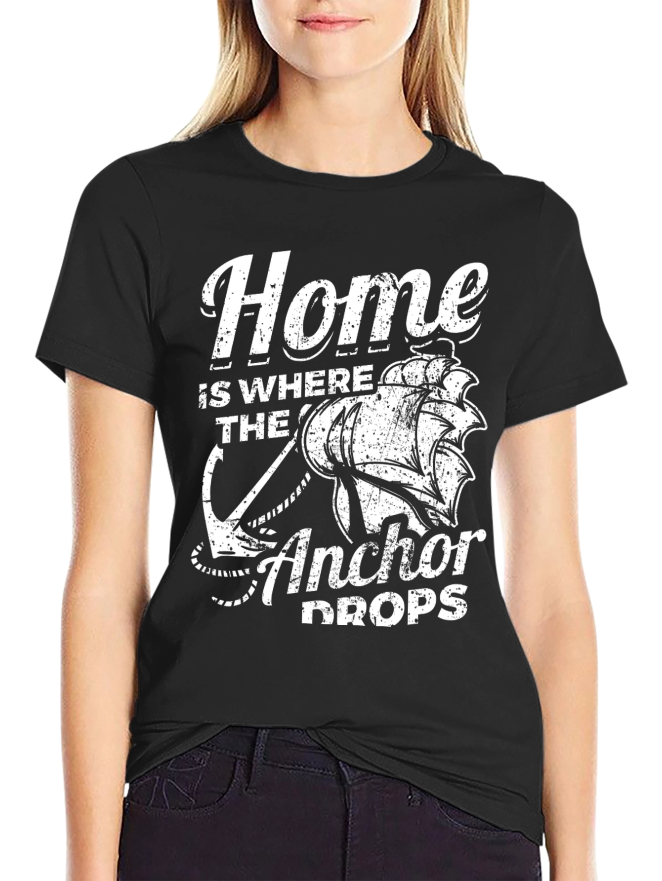 Nautical Home Anchor Drops Black Graphic Tee