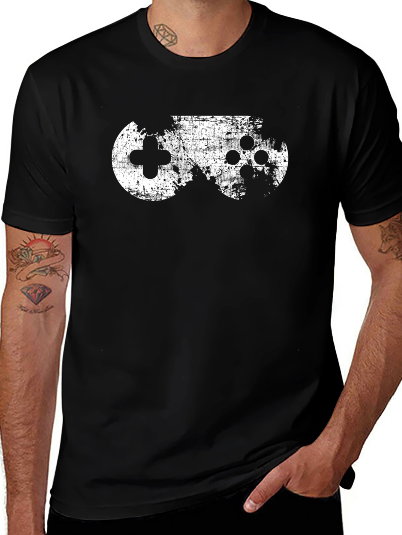 Gaming Controller Graphic Tee - Black Crew Neck T-Shirt