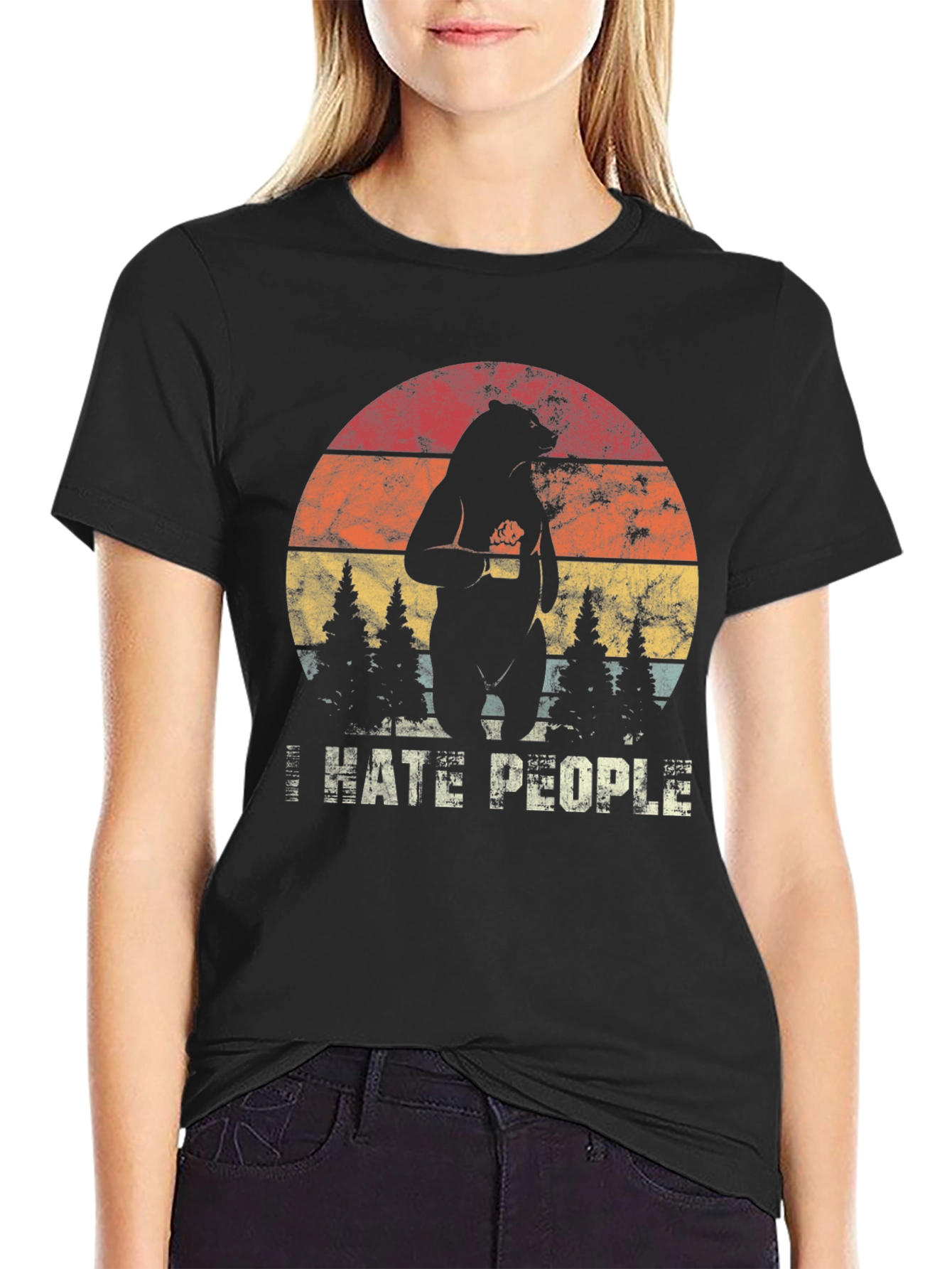I Hate People Bear Graphic Tee - Black T-Shirt