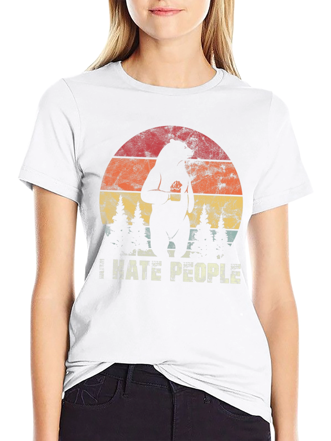 I Hate People Bear Graphic Tee - Black T-Shirt