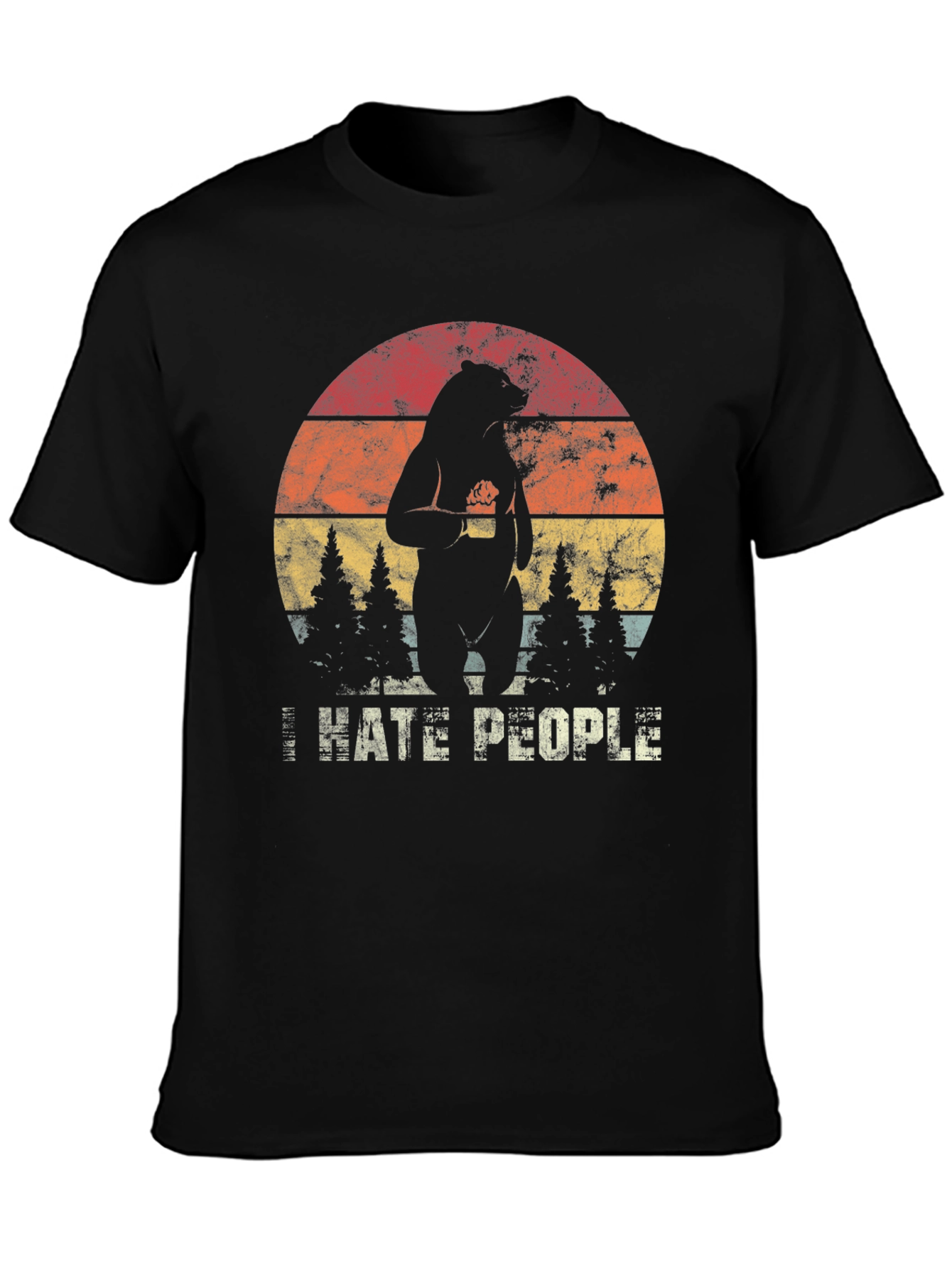 I Hate People Bear Graphic Tee - Black T-Shirt