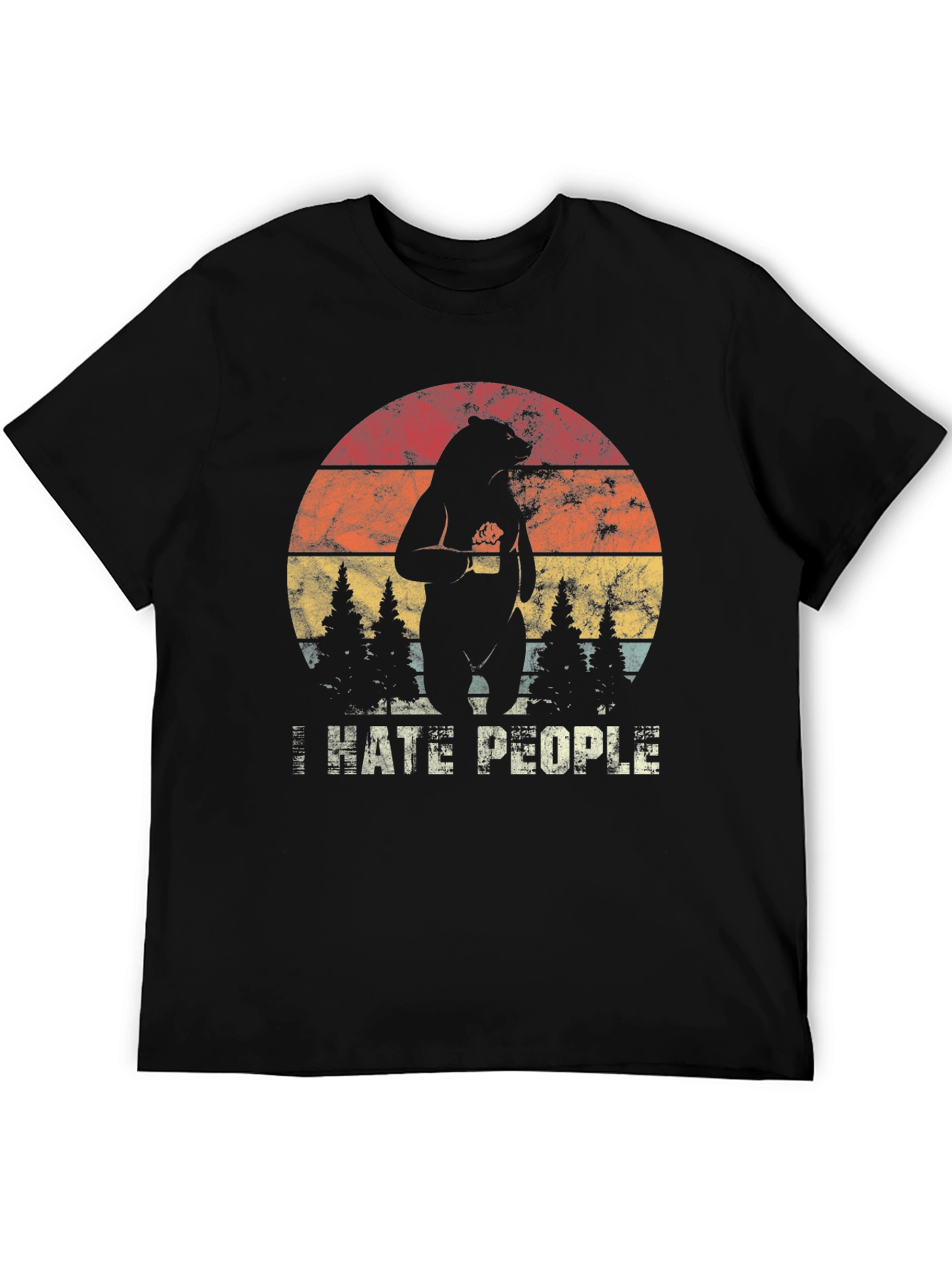 I Hate People Bear Graphic Tee - Black T-Shirt