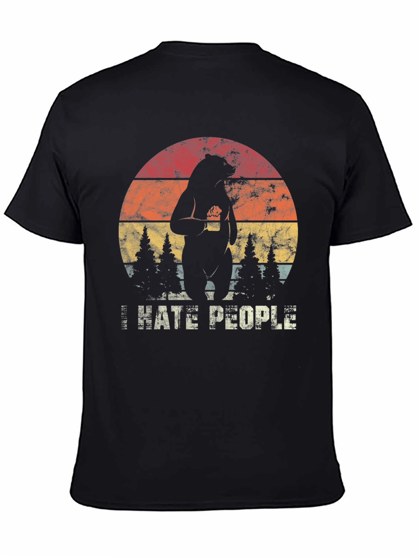 I Hate People Bear Graphic Tee - Black T-Shirt