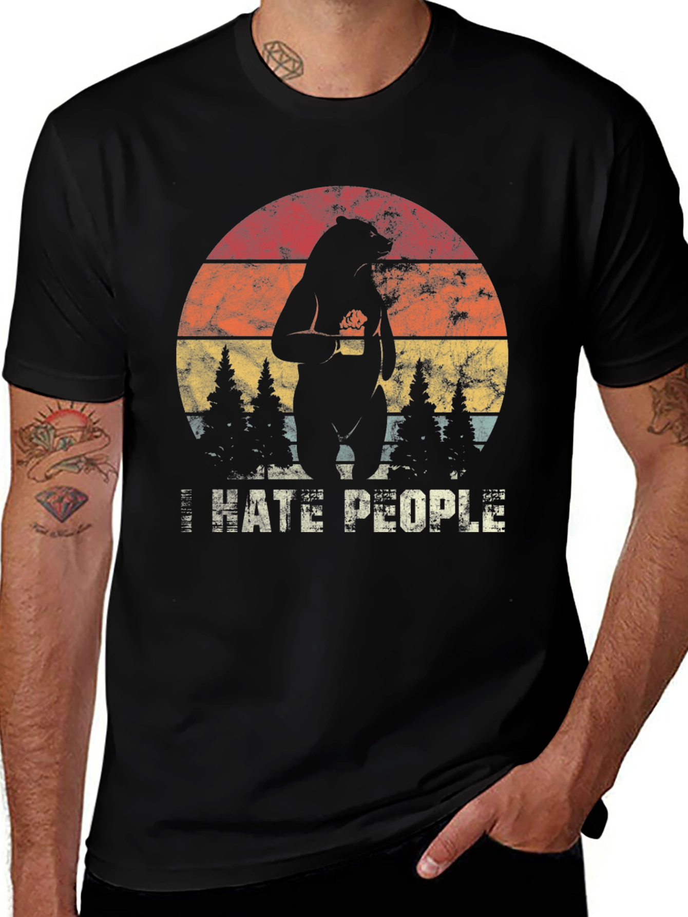 I Hate People Bear Graphic Tee - Black T-Shirt