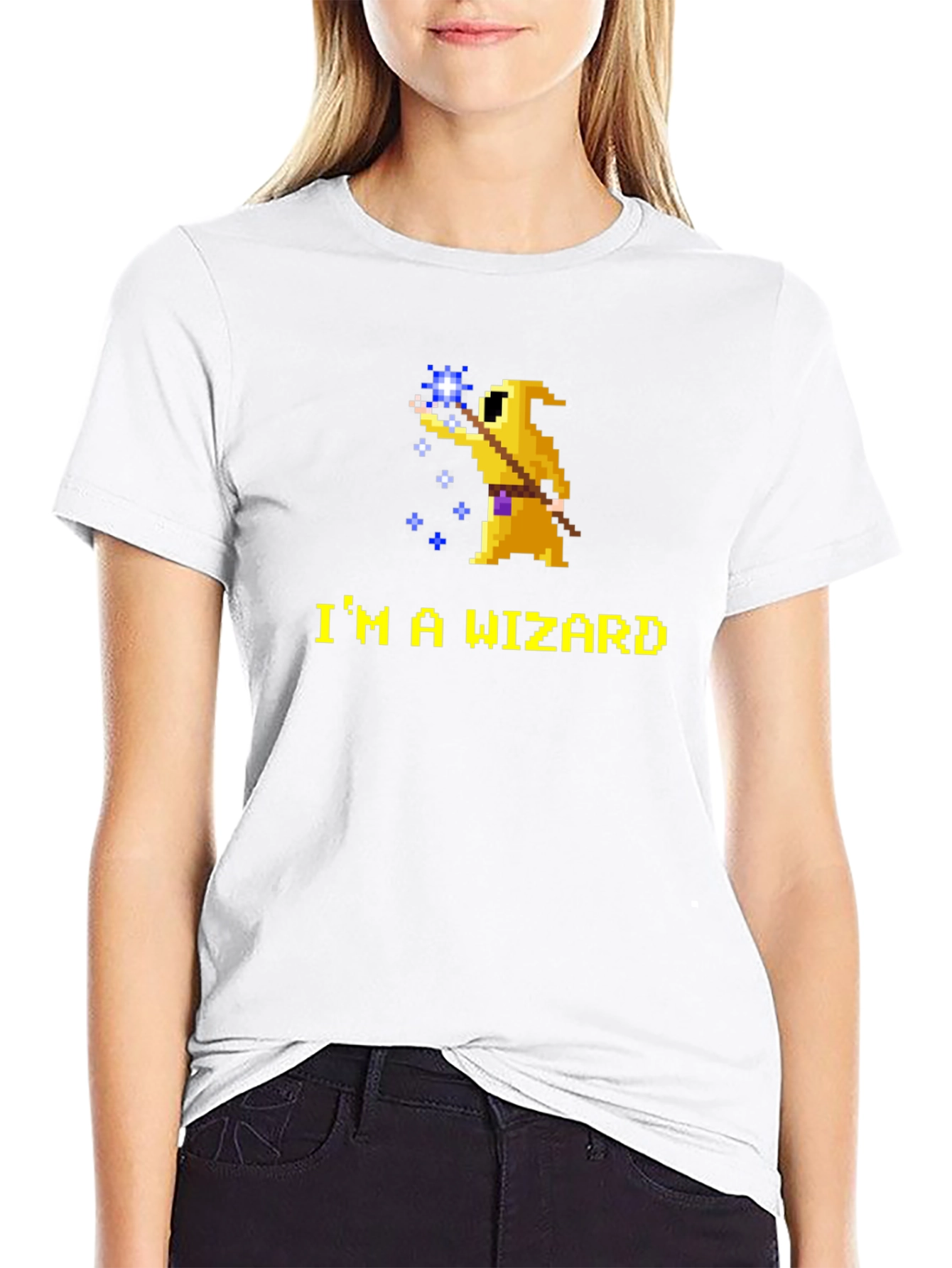 Im A Wizard Black T-Shirt - Retro Pixel Art