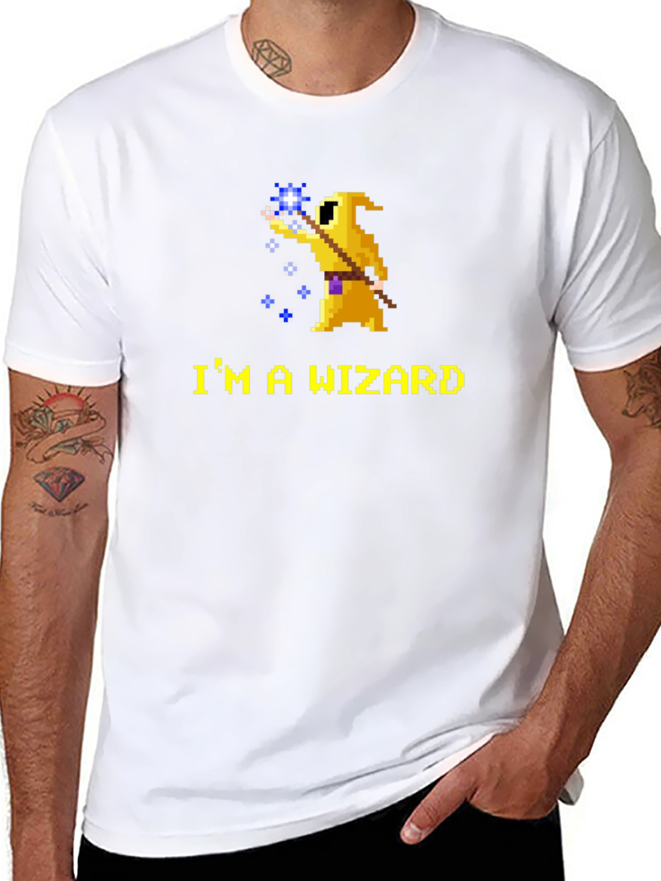 Im A Wizard Black T-Shirt - Retro Pixel Art