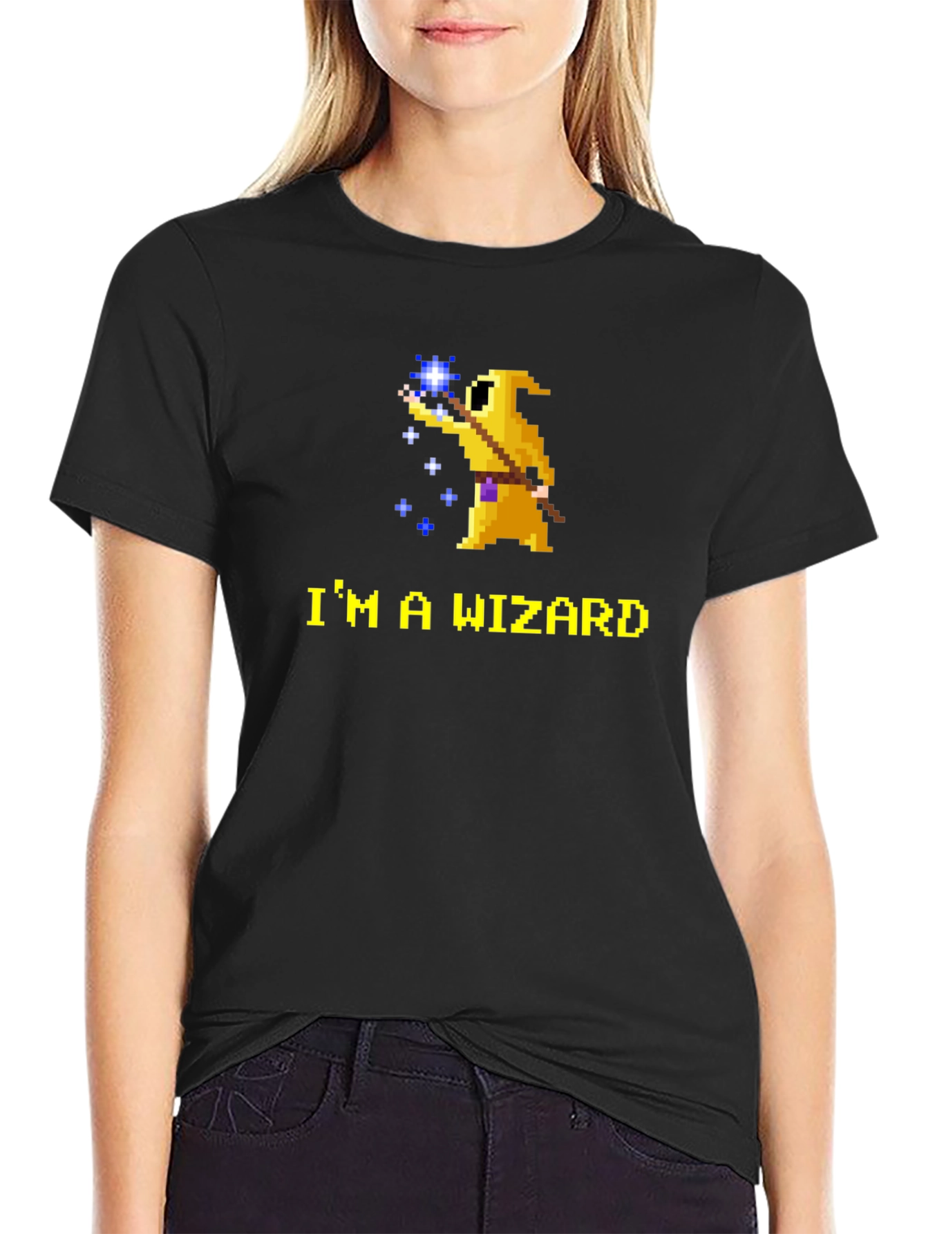 Im A Wizard Black T-Shirt - Retro Pixel Art