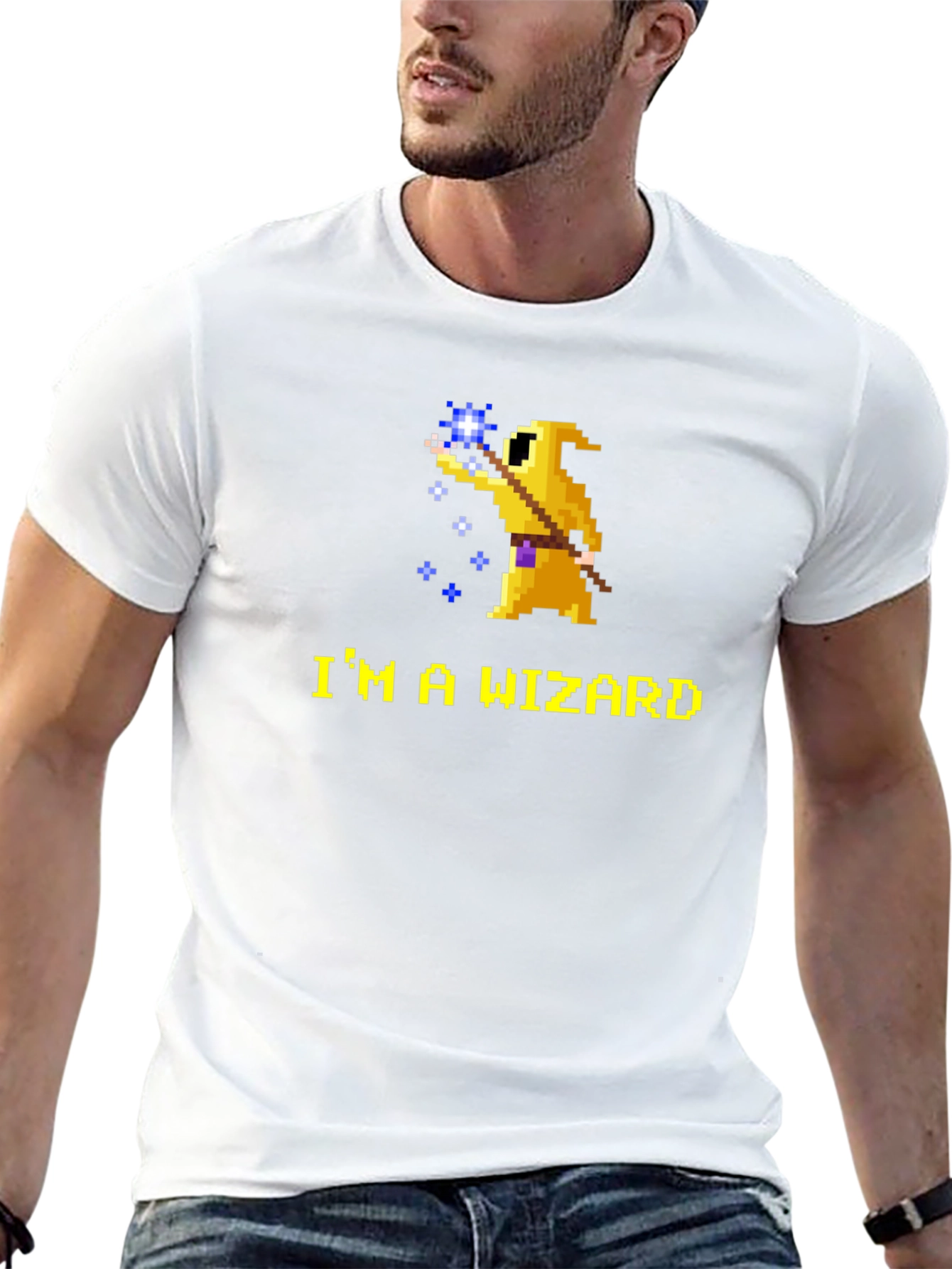 Im A Wizard Black T-Shirt - Retro Pixel Art