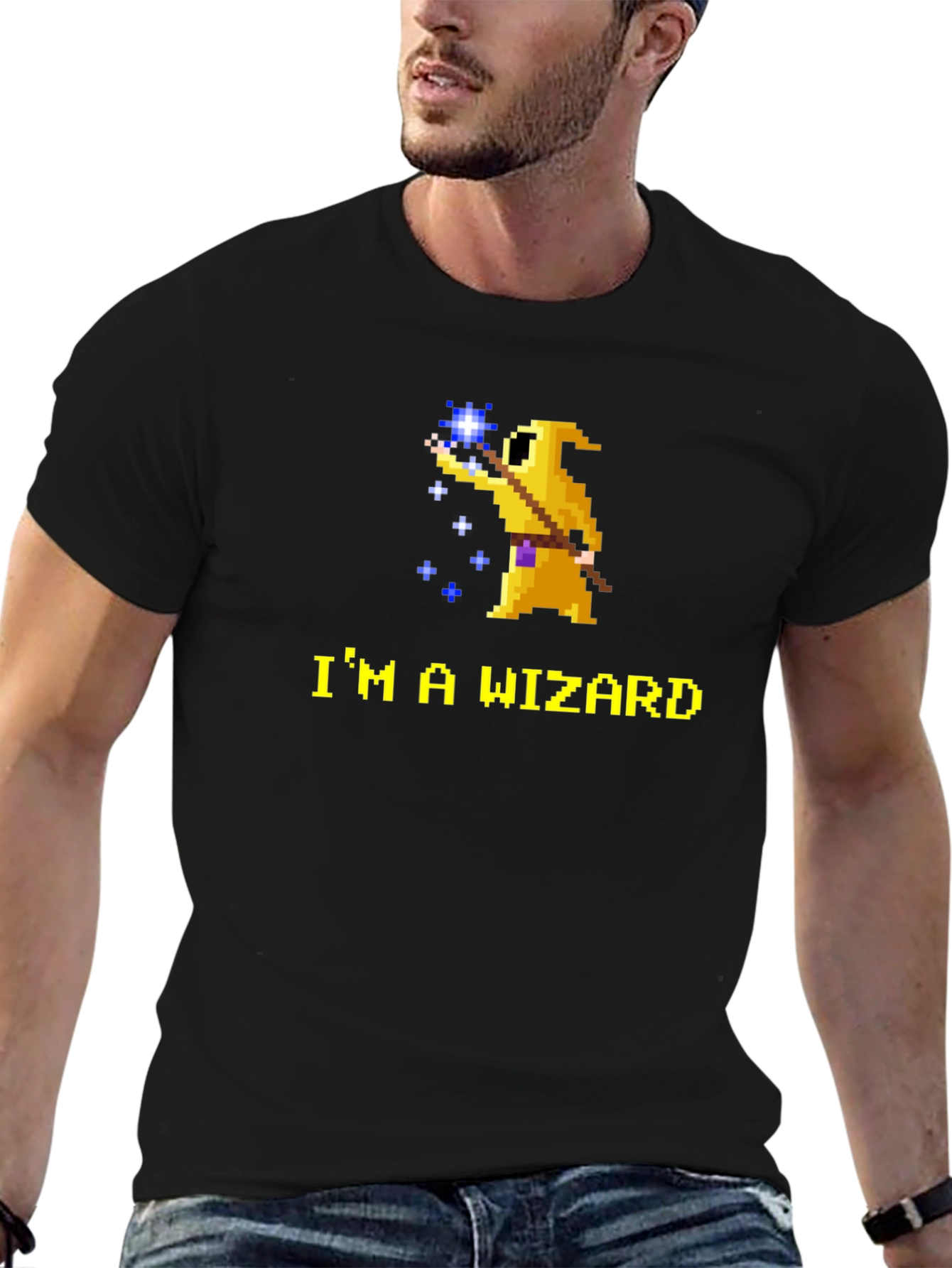 Im A Wizard Black T-Shirt - Retro Pixel Art