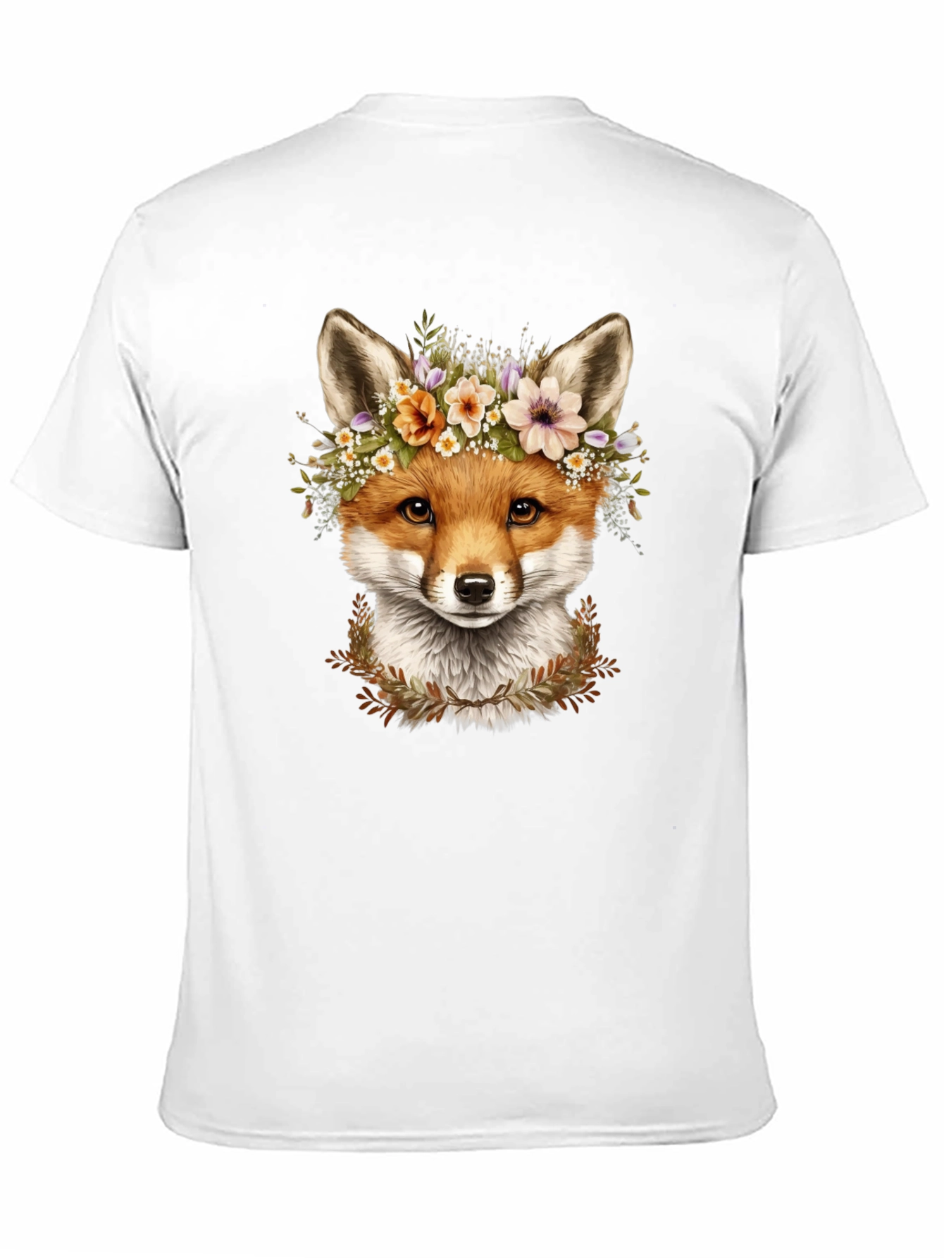 Fox Floral Crown Black T-Shirt