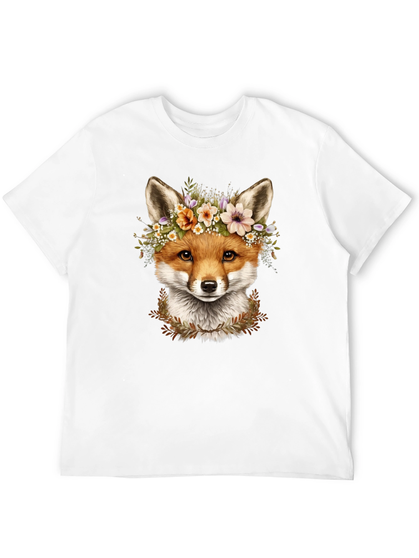 Fox Floral Crown Black T-Shirt