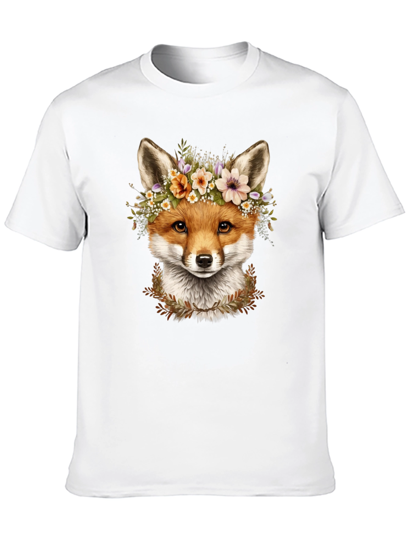 Fox Floral Crown Black T-Shirt