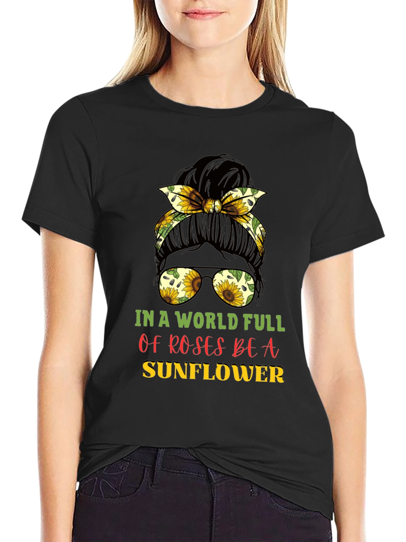 Sunflower Messy Bun Graphic Tee