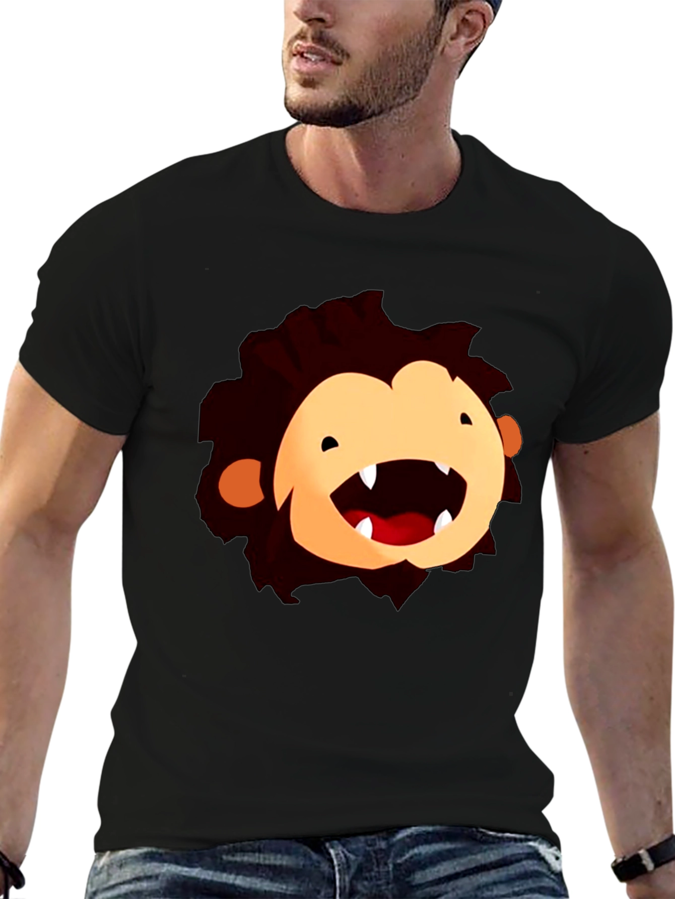 Cartoon Monster Face Black T-Shirt