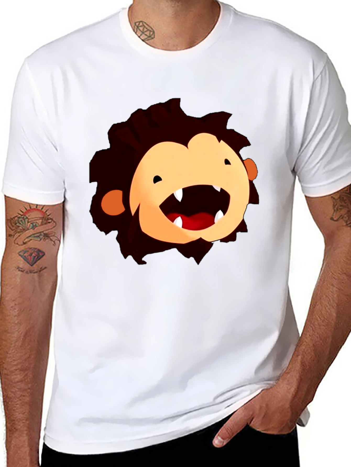 Cartoon Monster Face Black T-Shirt