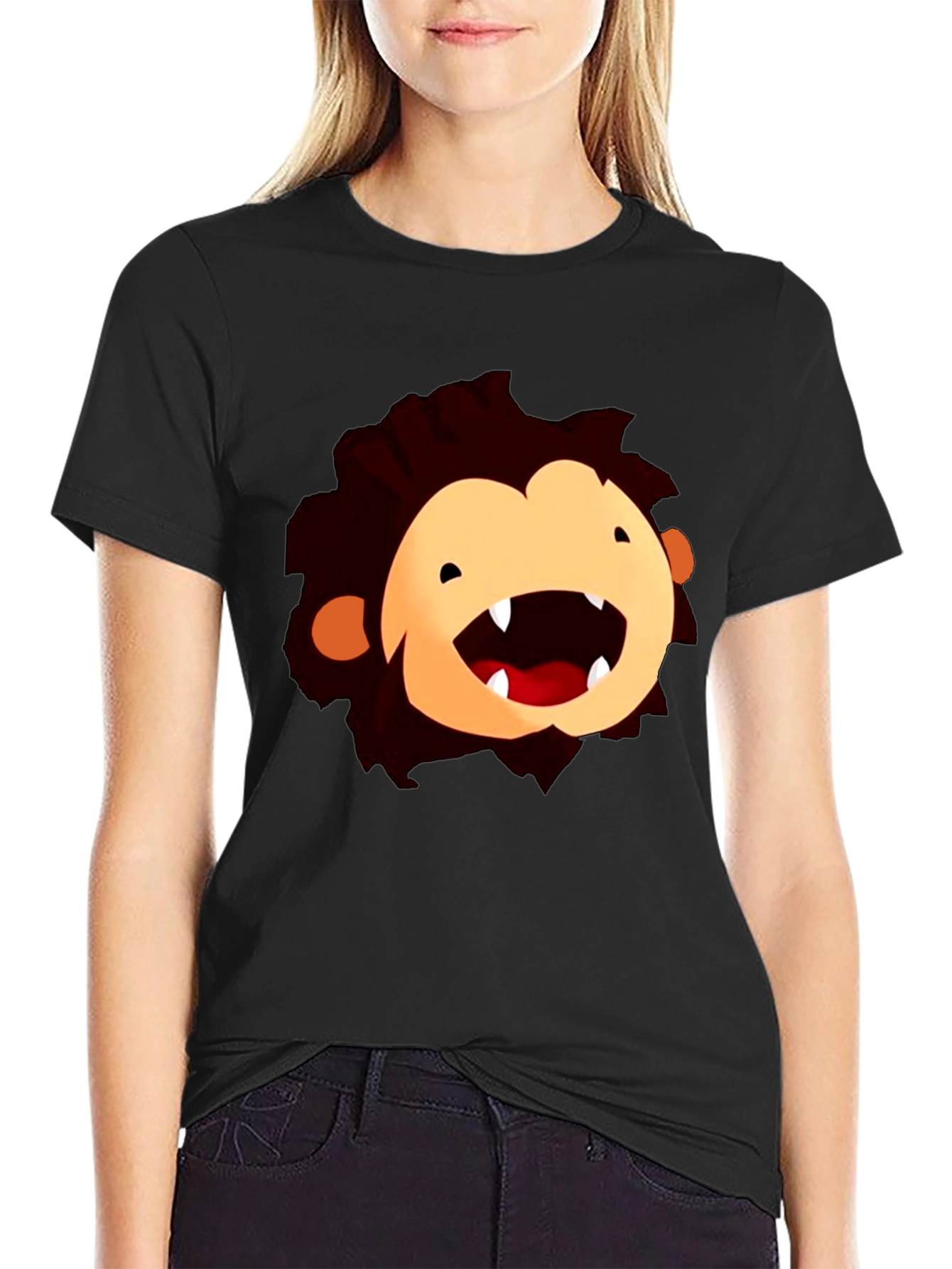 Cartoon Monster Face Black T-Shirt