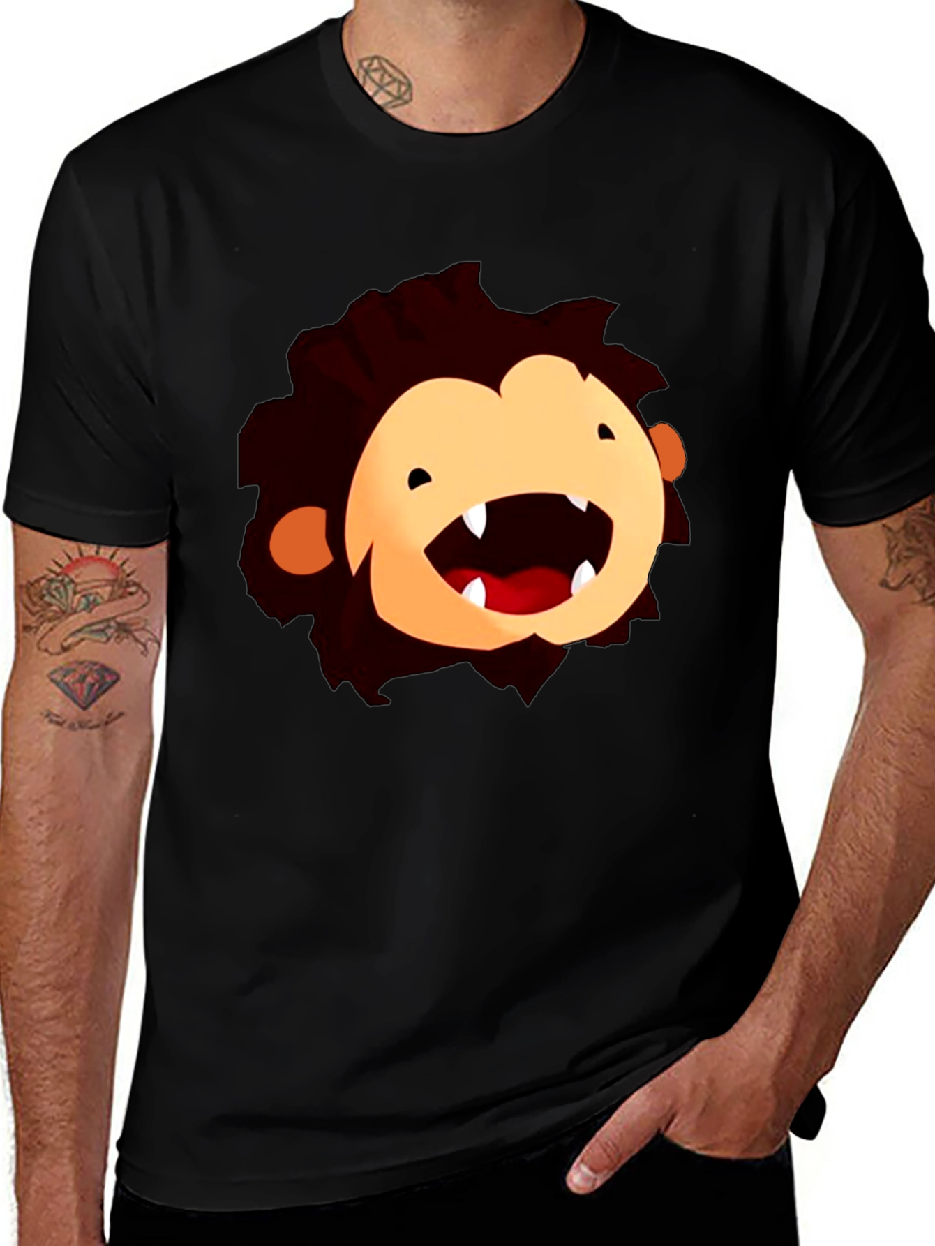 Cartoon Monster Face Black T-Shirt