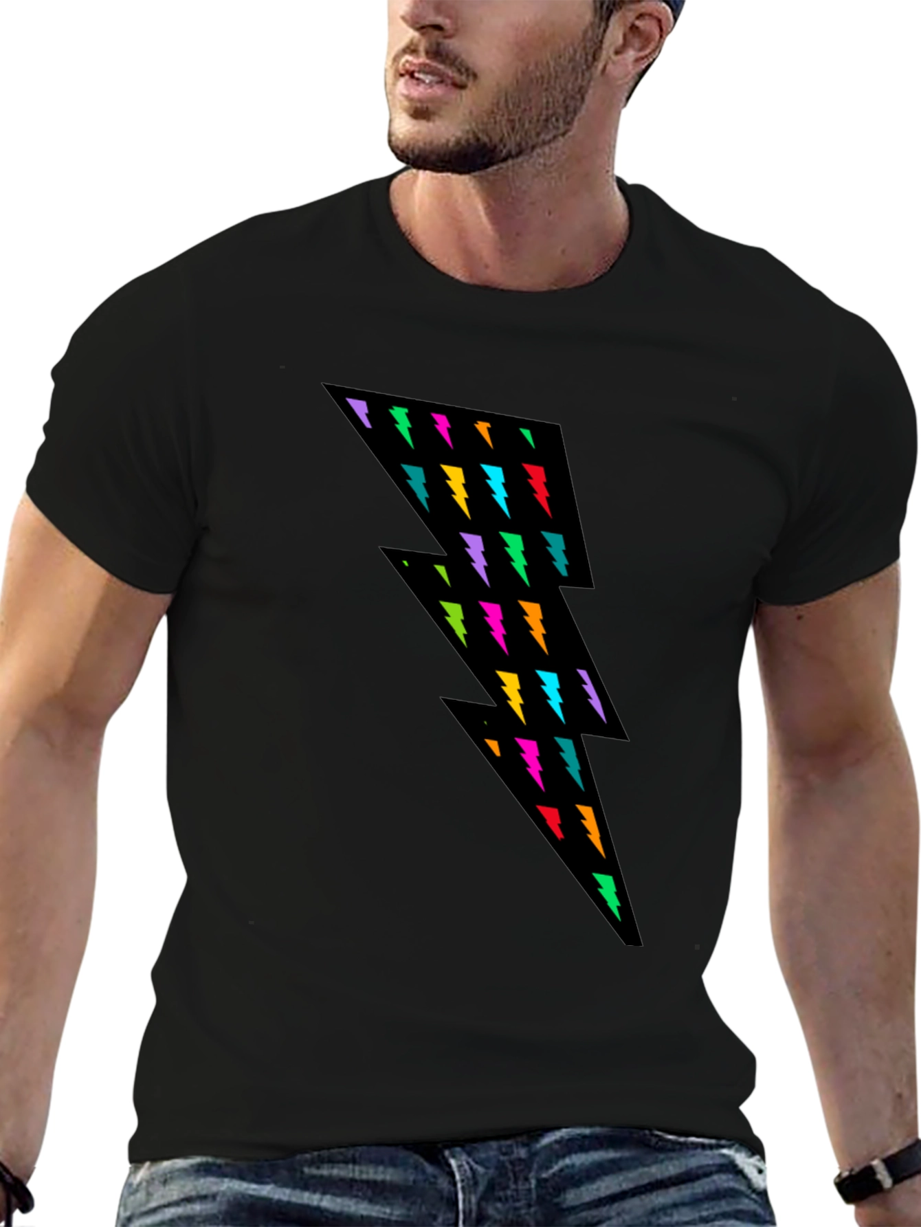 Lightning Bolt Graphic Tee - Black Casual Shirt