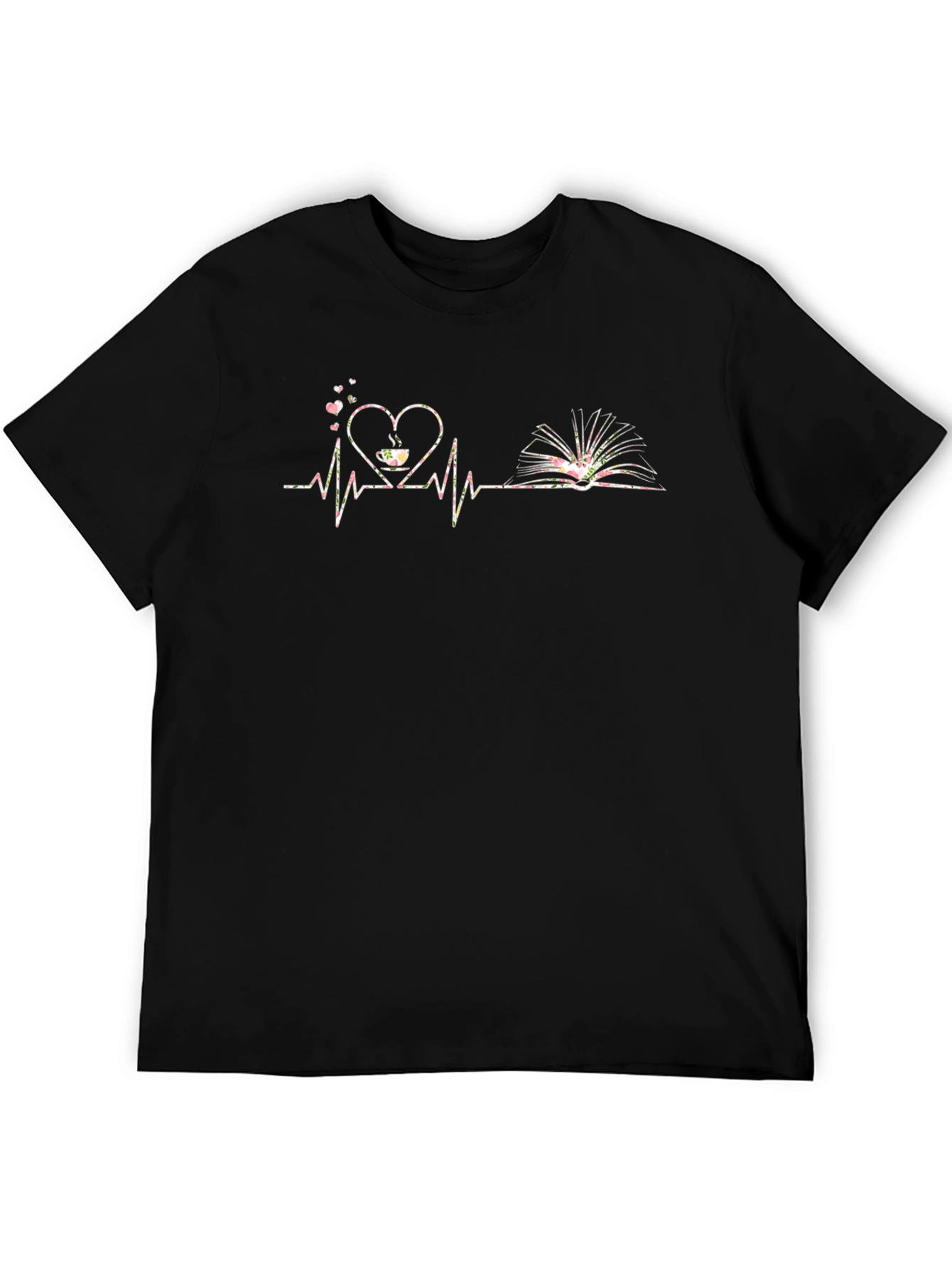 Book & Coffee Heartbeat Graphic T-Shirt