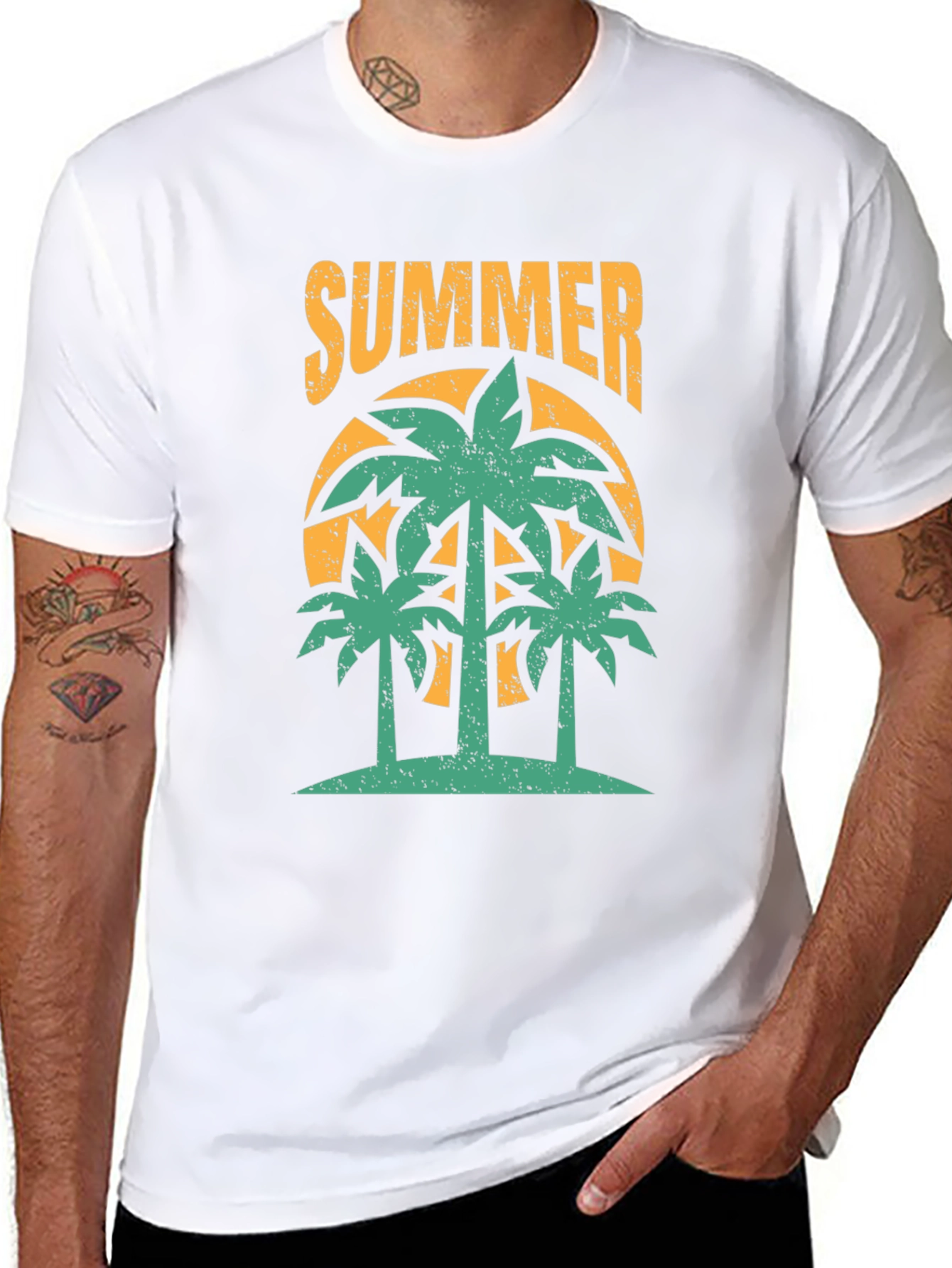 Summer Palm Tree Graphic Black T-Shirt