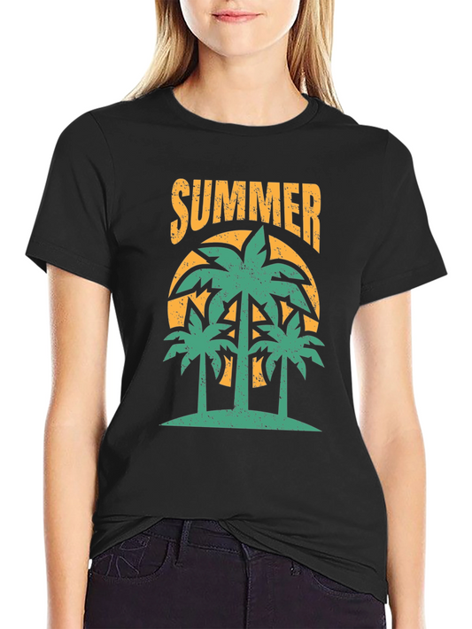 Summer Palm Tree Graphic Black T-Shirt