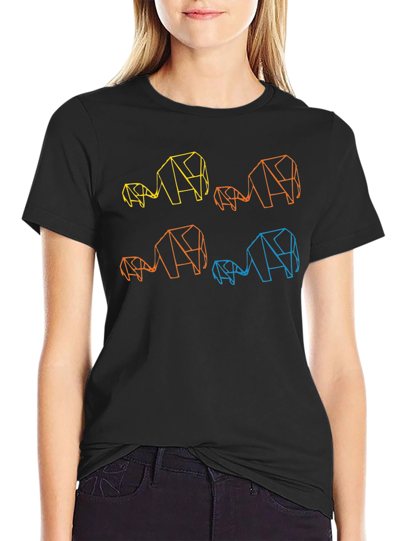 Geometric Elephant Family Black T-Shirt