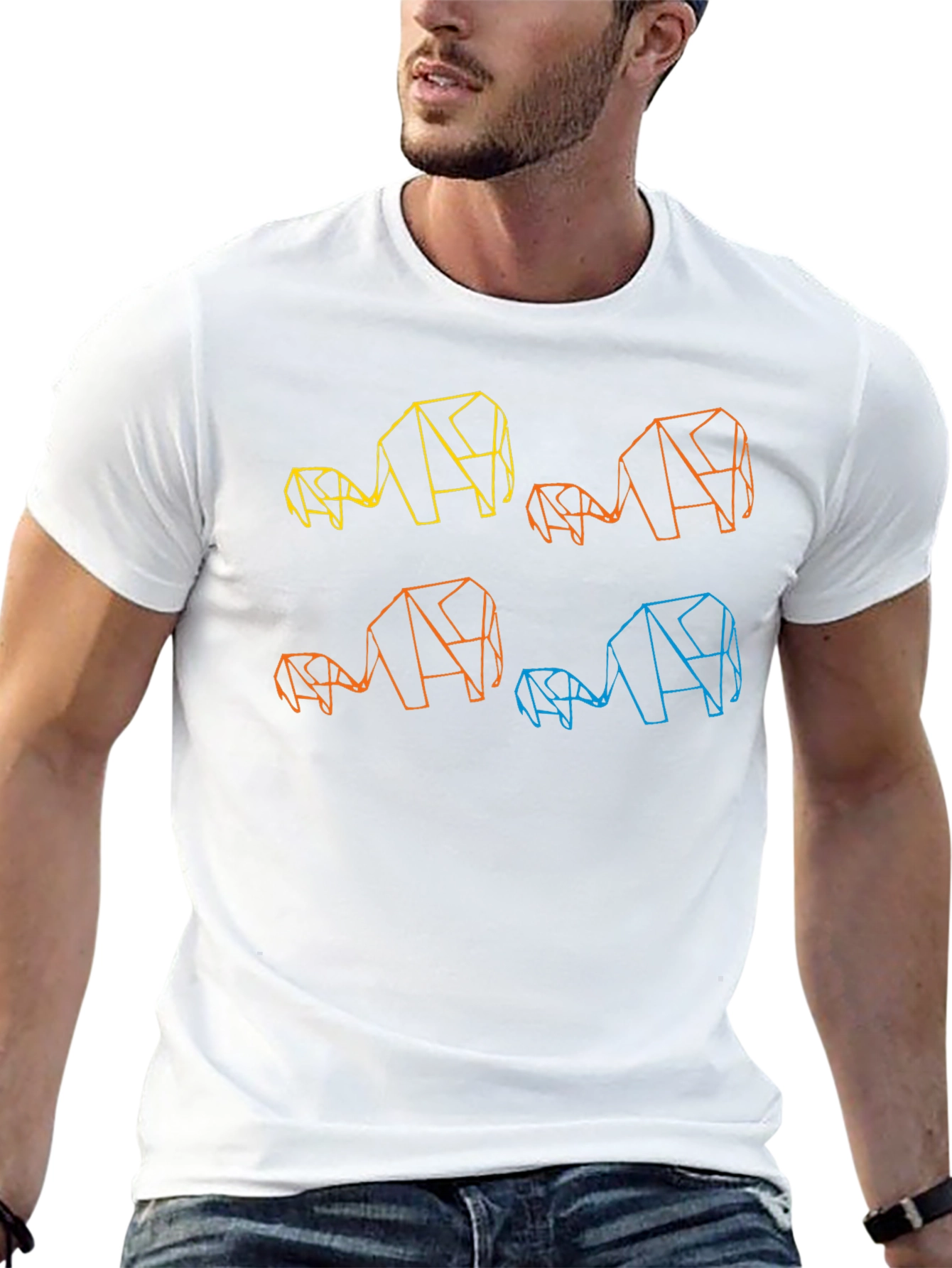 Geometric Elephant Family Black T-Shirt