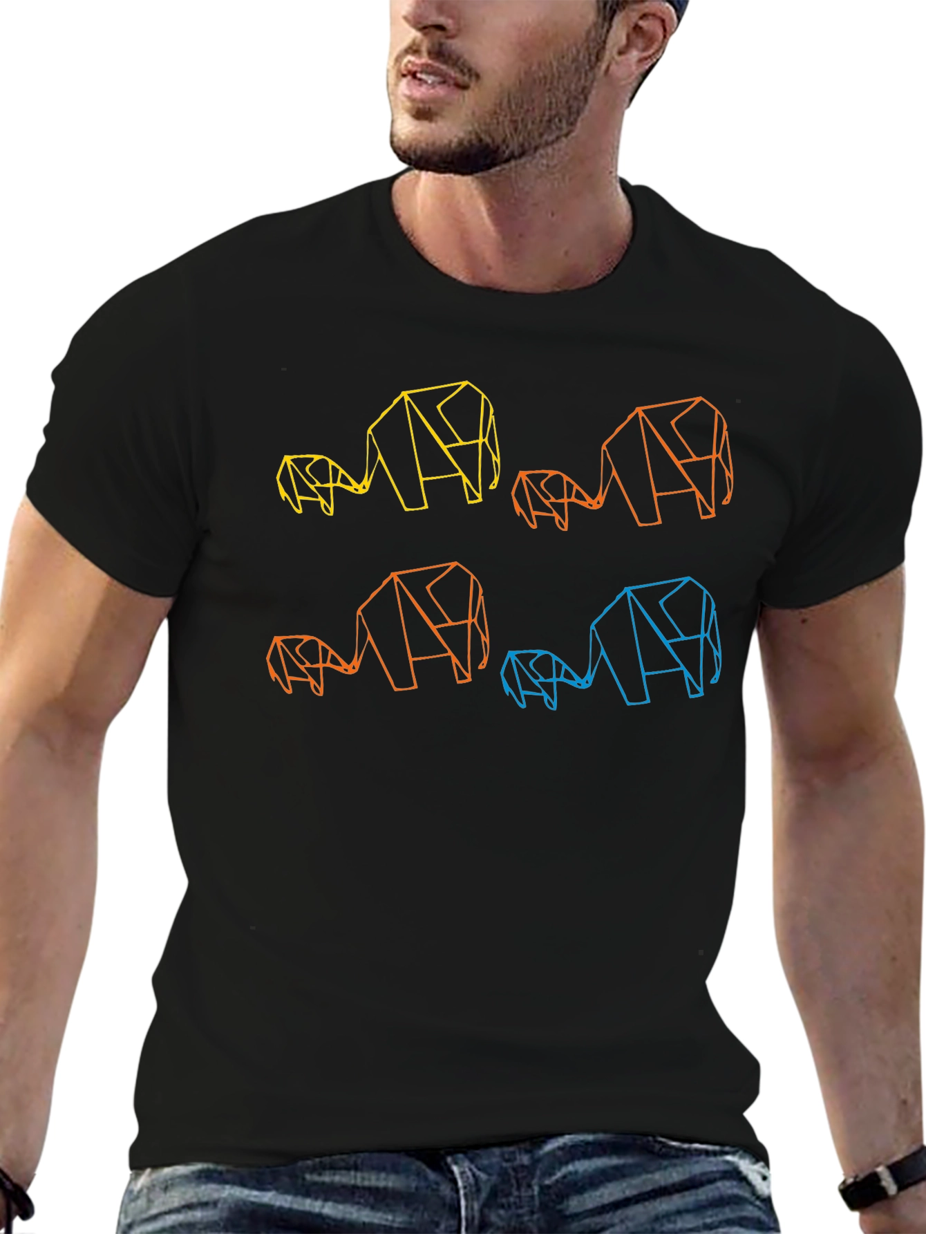 Geometric Elephant Family Black T-Shirt