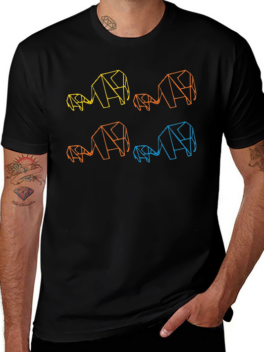 Geometric Elephant Family Black T-Shirt